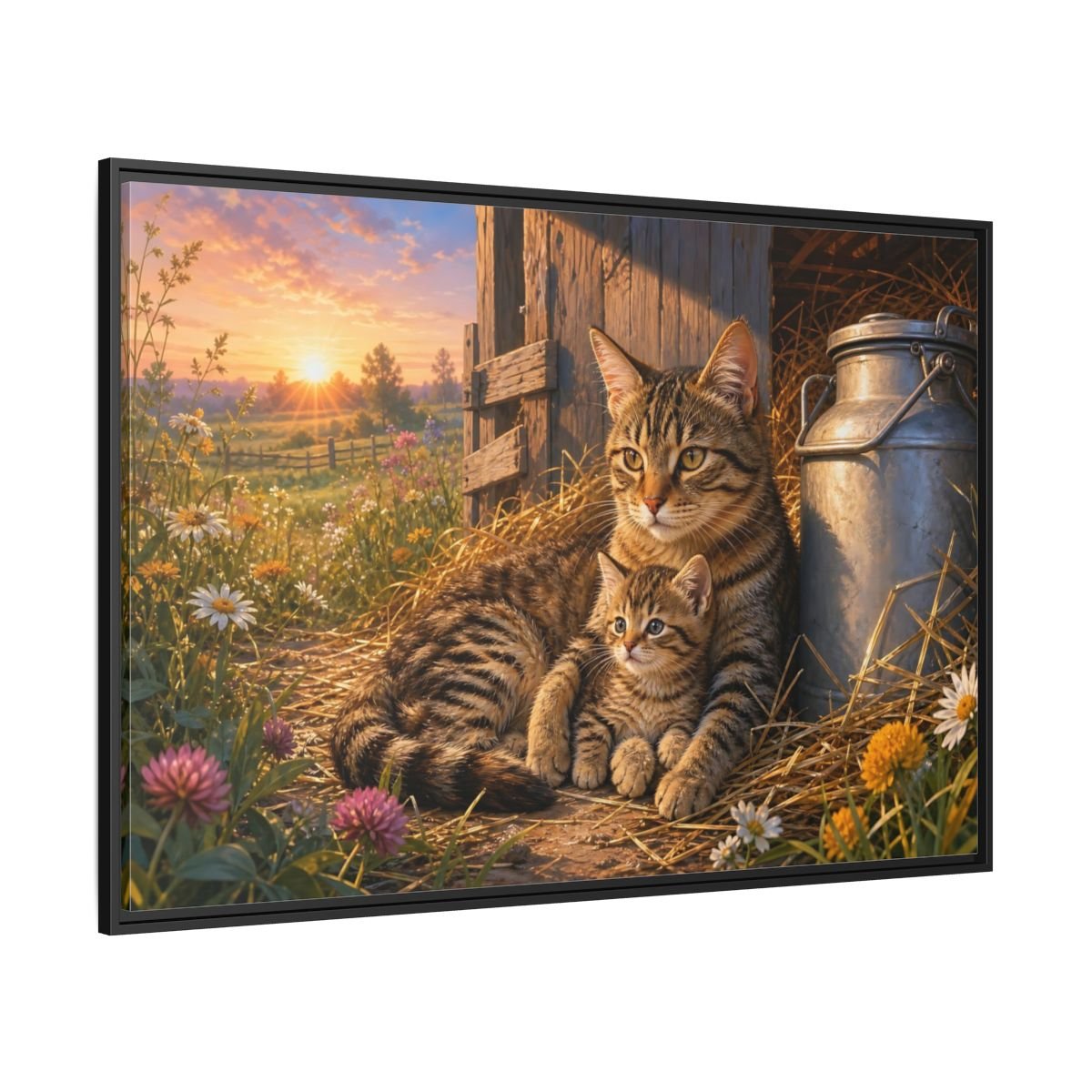 Animals Cats Warm Sunset Framed Canvas Print – Realistic Living Room, Above Sofa - YesArtYes