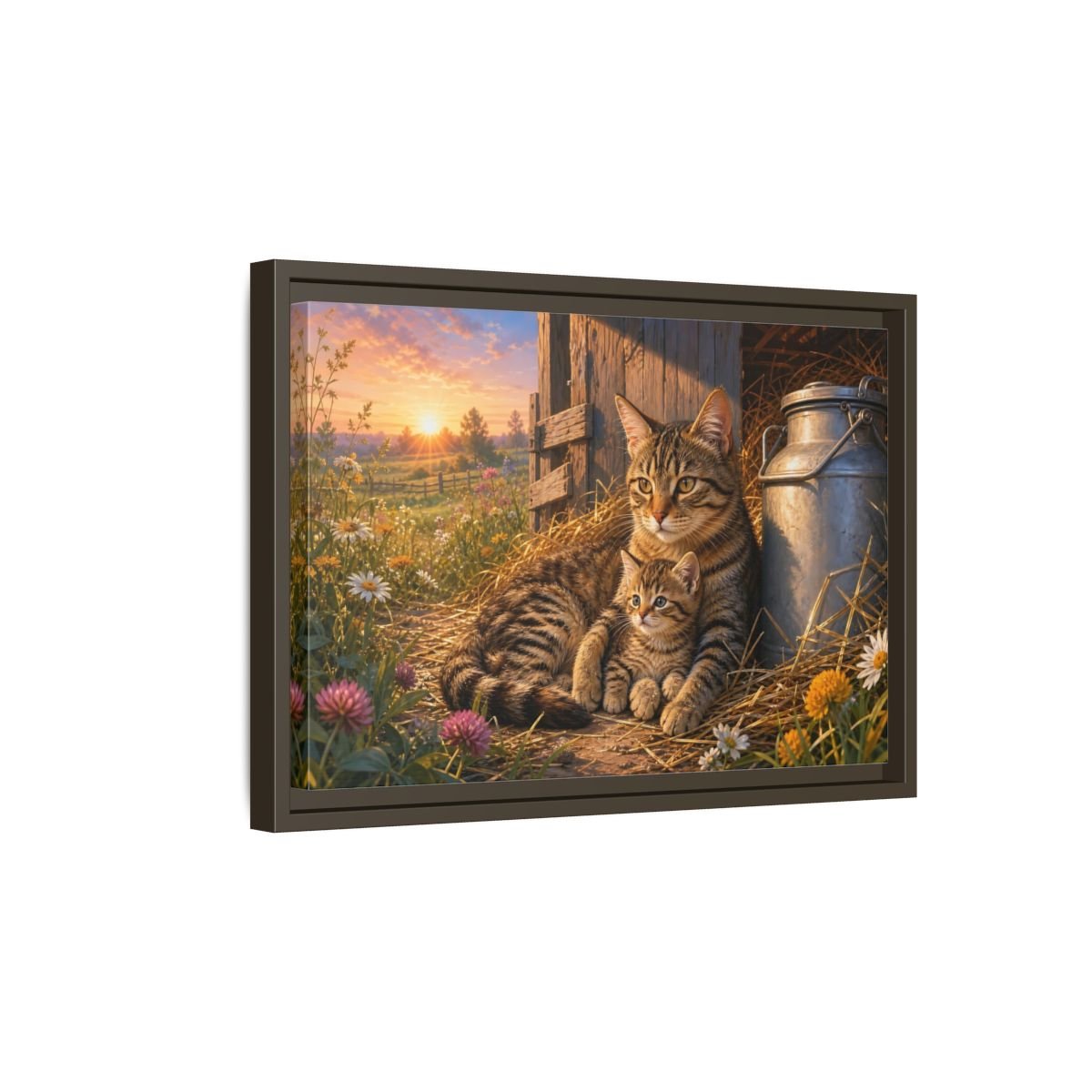 Animals Cats Warm Sunset Framed Canvas Print – Realistic Living Room, Above Sofa - YesArtYes