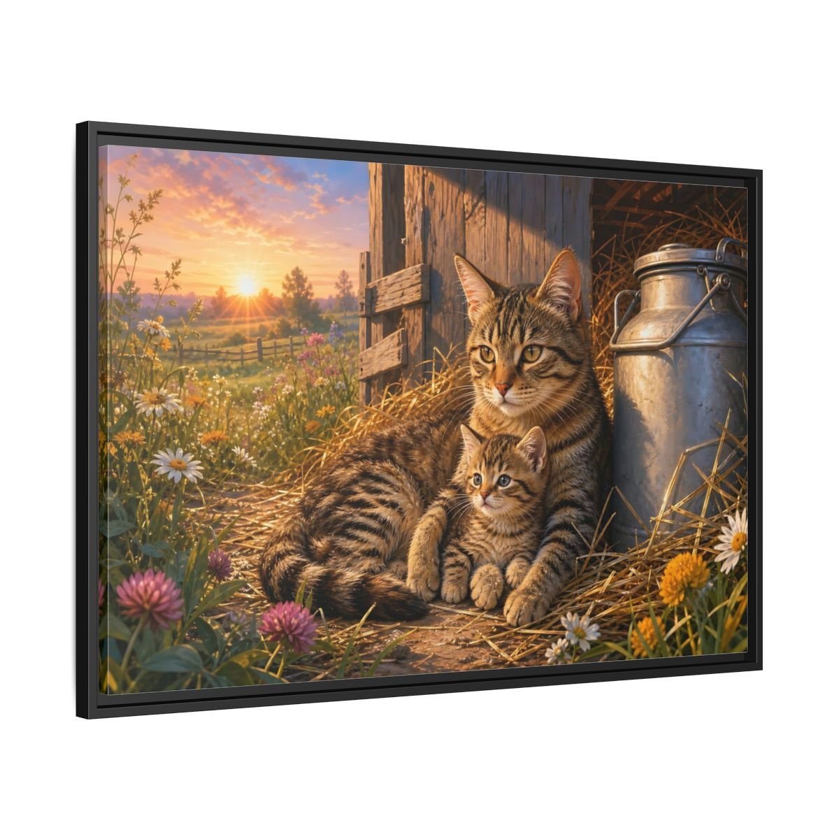 Animals Cats Warm Sunset Framed Canvas Print – Realistic Living Room, Above Sofa - YesArtYes