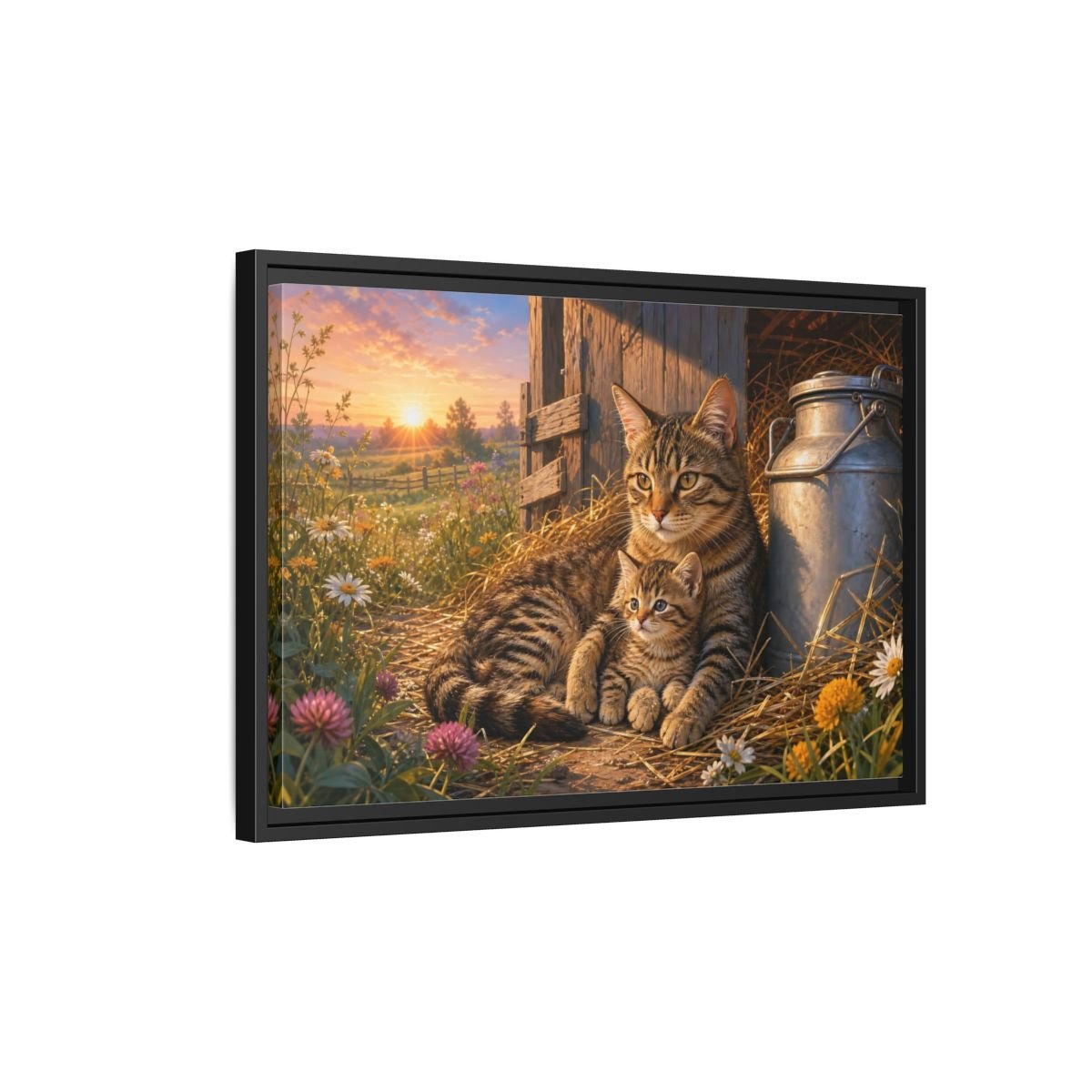 Animals Cats Warm Sunset Framed Canvas Print – Realistic Living Room, Above Sofa - YesArtYes