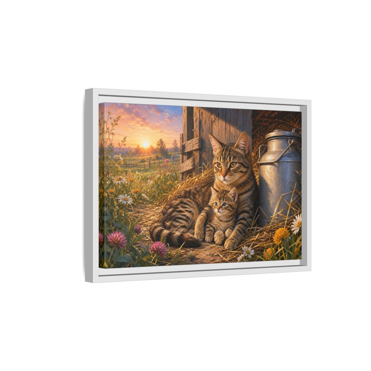 Side Mockup 4. Animals Cats Warm Sunset Cats shown as stretched canvas wall art