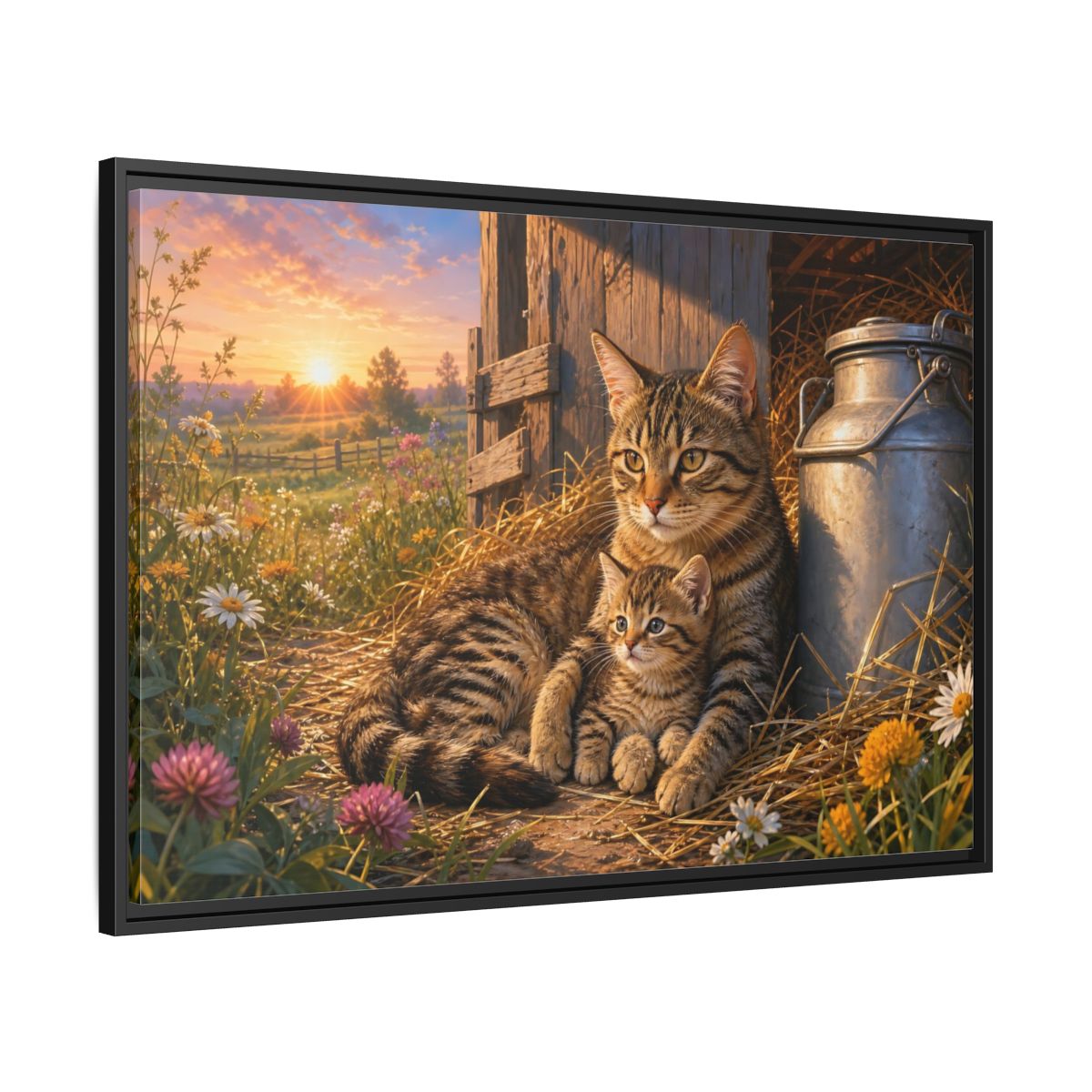 Side Mockup 13. Animals Cats Warm Sunset Cats shown as stretched canvas wall art