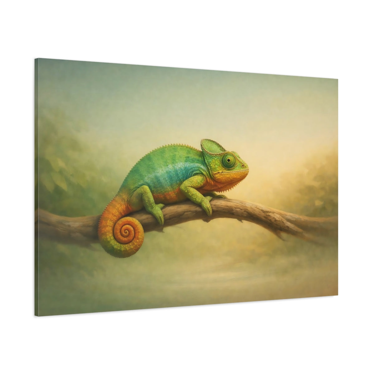 Animals Chameleon Chameleon Green Orange shown as stretched canvas wall art