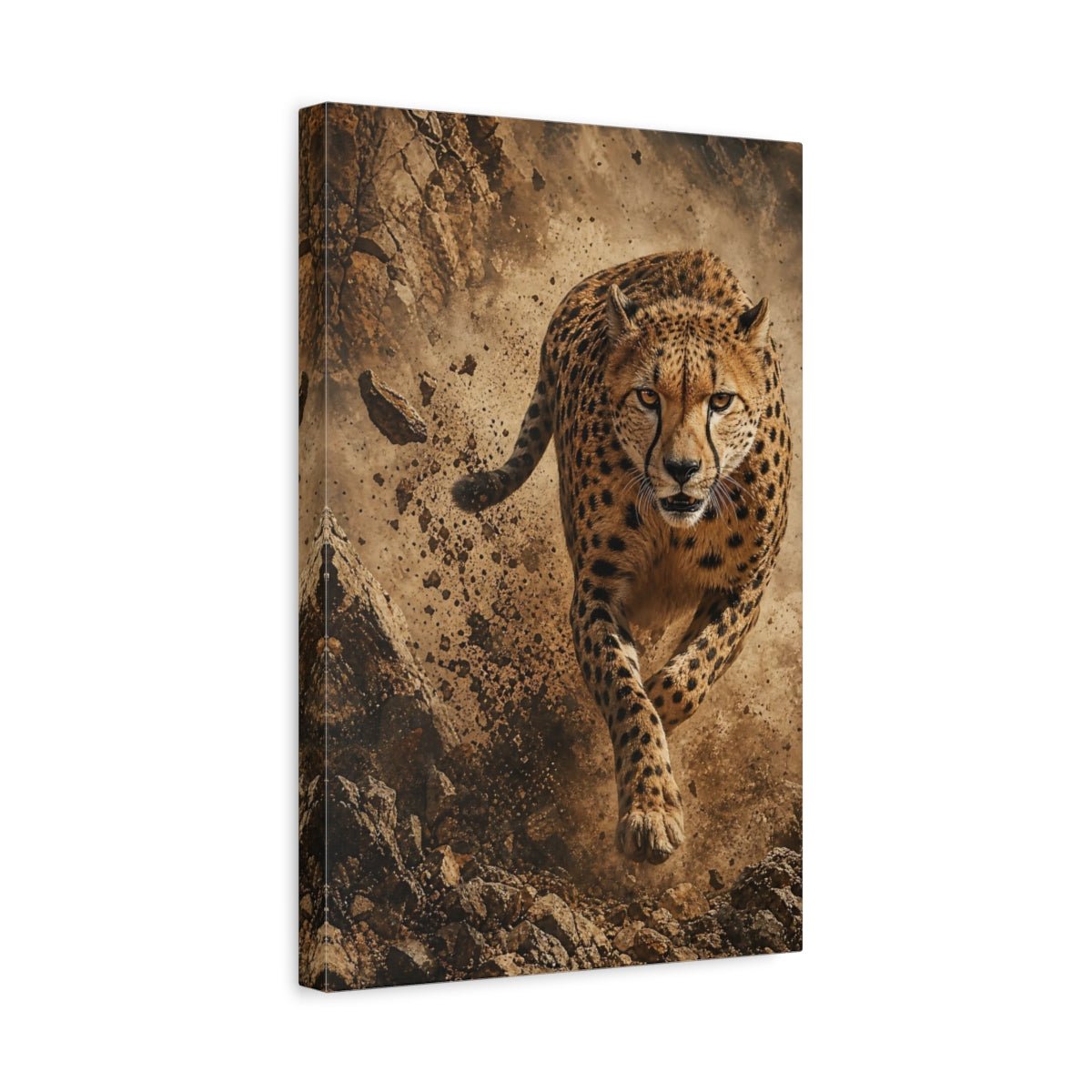 Animals Cheetah Brown And Black Canvas Wall Art Print – Realistic Living Room, Above Sofa - YesArtYes