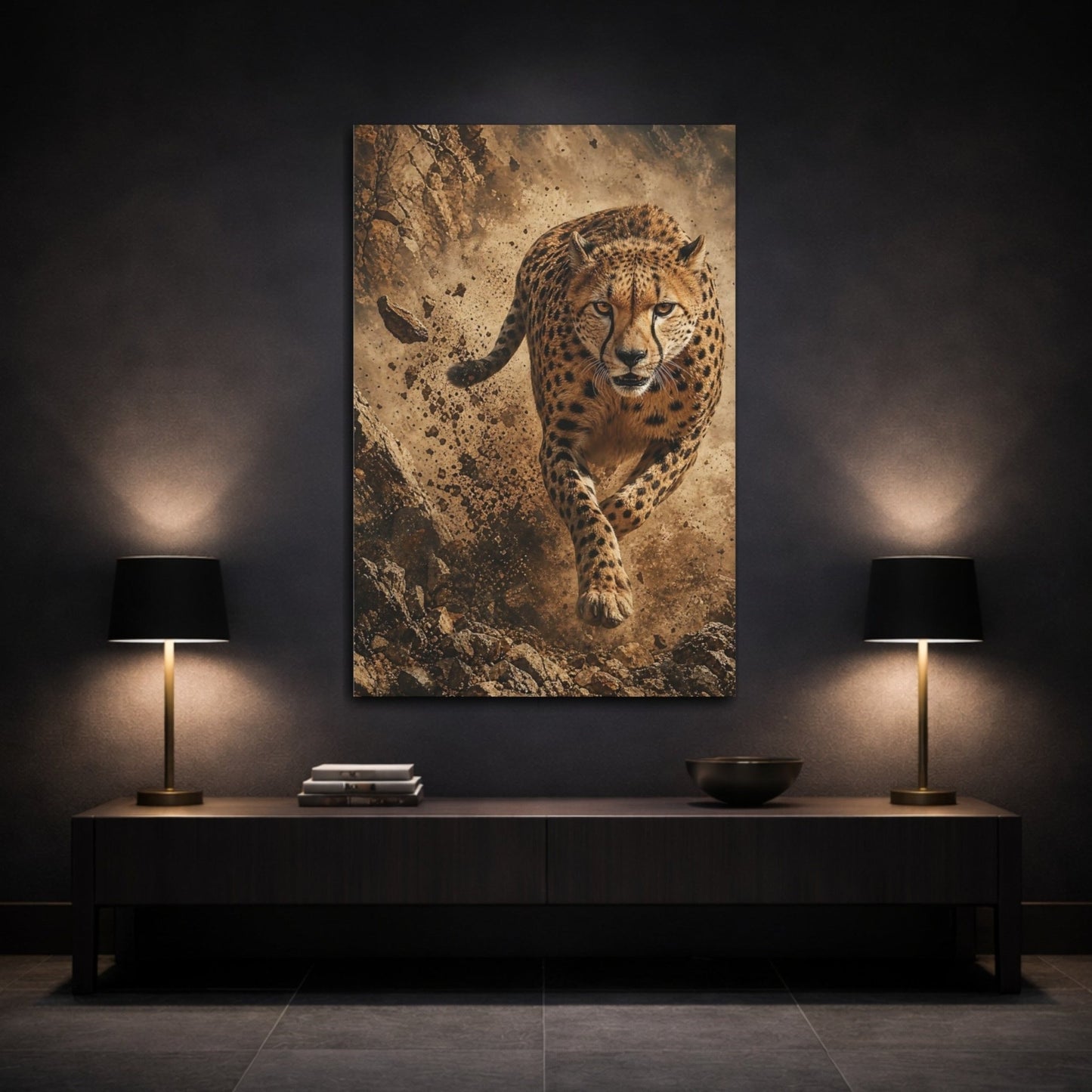 Animals Cheetah Brown And Black Canvas Wall Art Print – Realistic Living Room, Above Sofa - YesArtYes