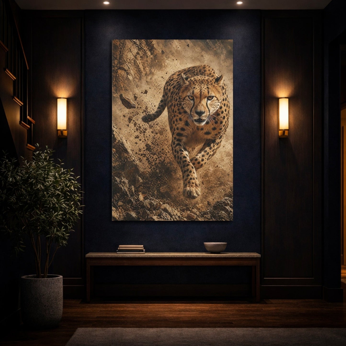 Animals Cheetah Brown And Black Canvas Wall Art Print – Realistic Living Room, Above Sofa - YesArtYes