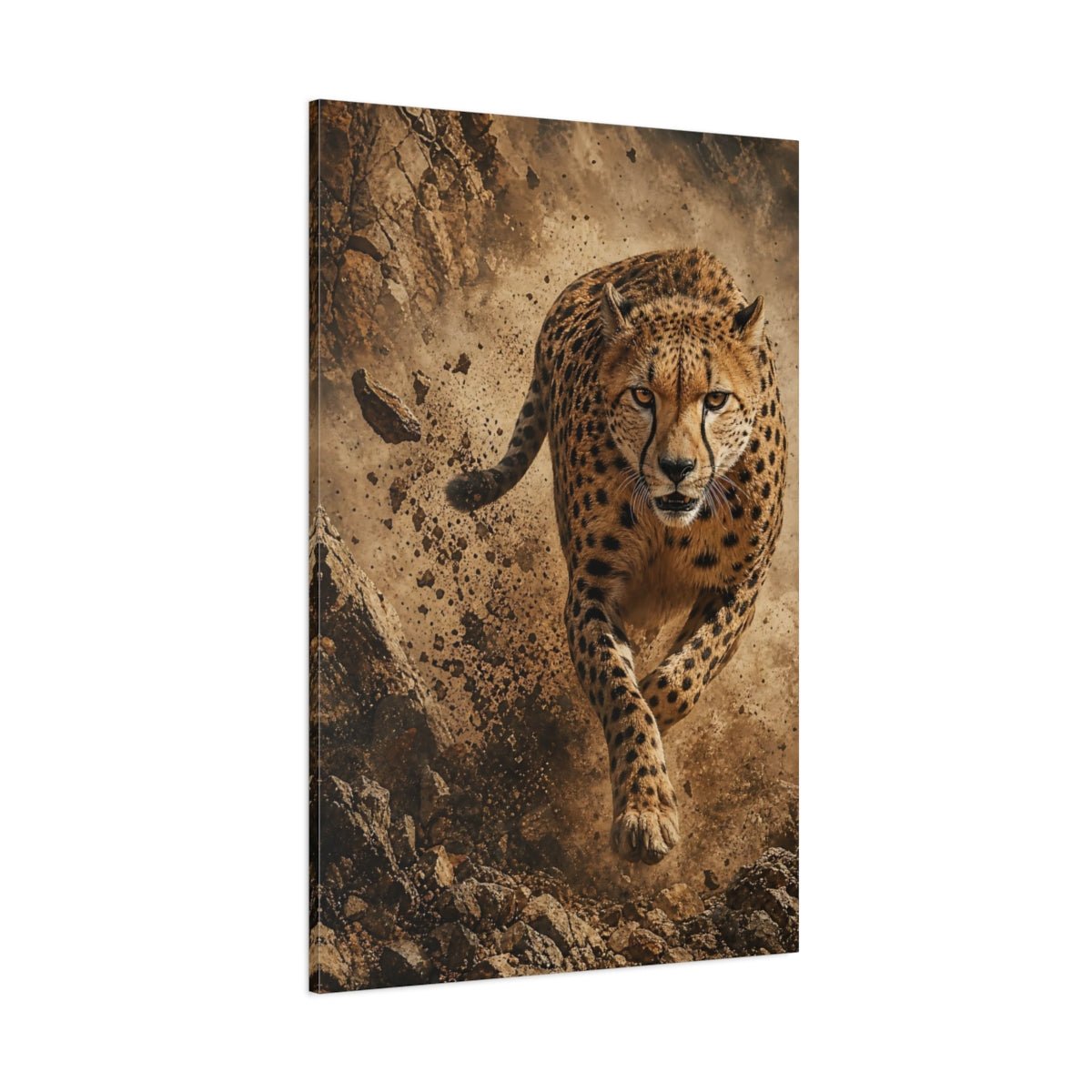 Animals Cheetah Brown And Black Canvas Wall Art Print – Realistic Living Room, Above Sofa - YesArtYes