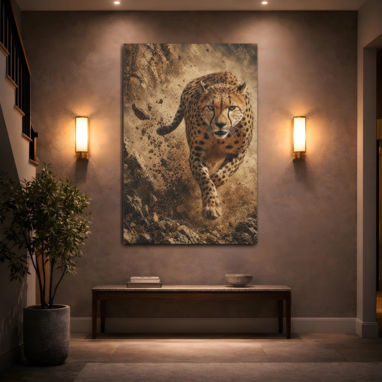 Animals Cheetah Brown And Black Canvas Wall Art Print – Realistic Living Room, Above Sofa - YesArtYes