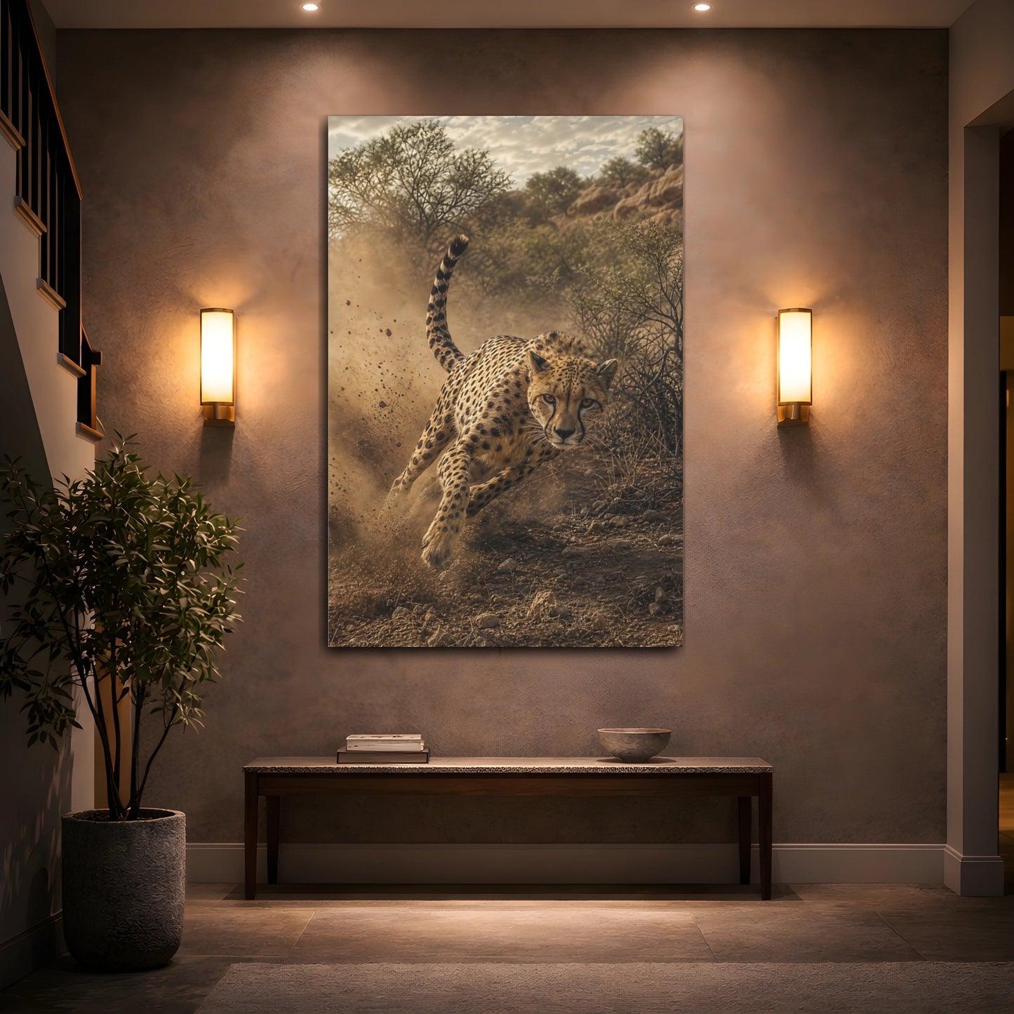 Mockup 2. Animals Cheetah Brown And Tan shown as stretched canvas wall art