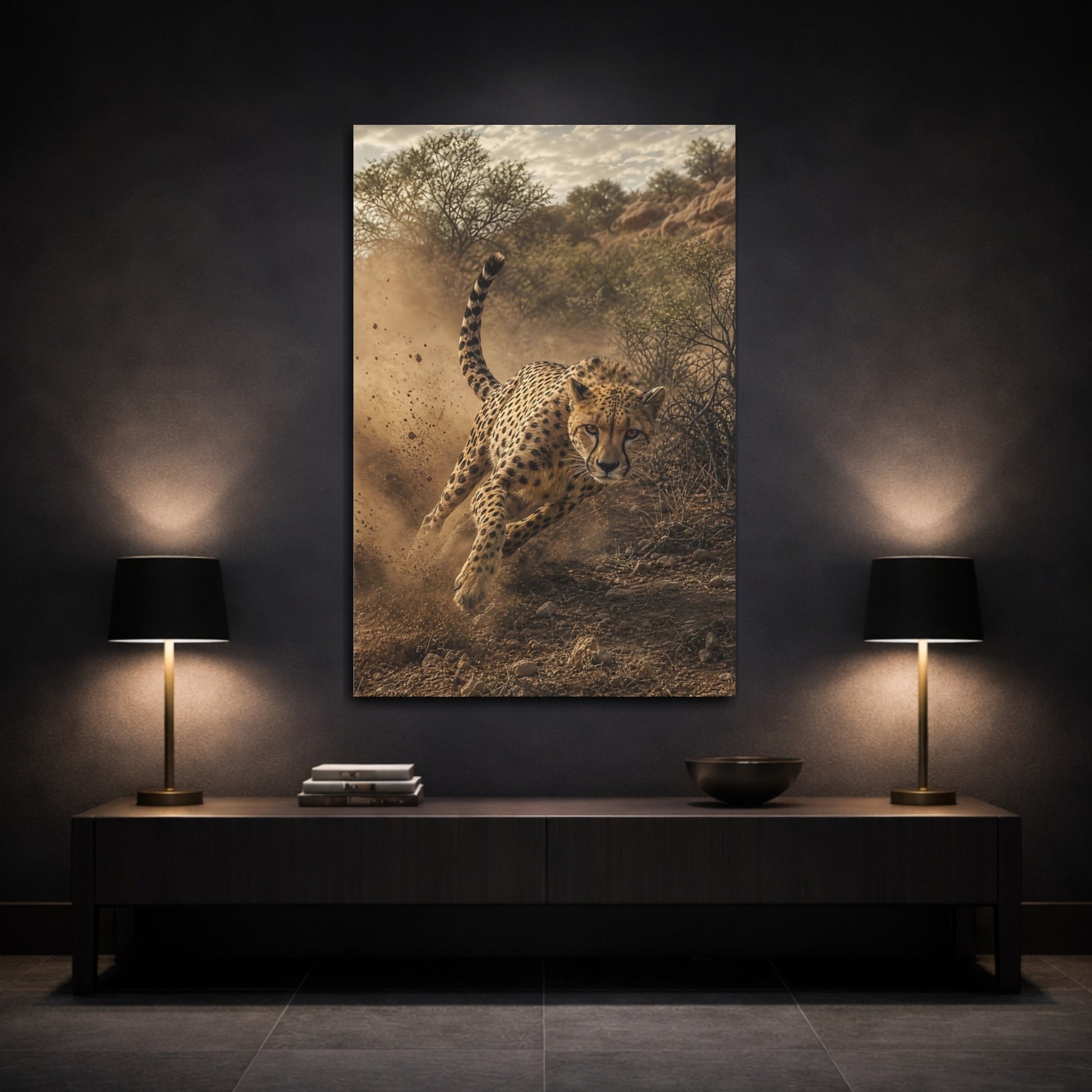 Mockup 3. Animals Cheetah Brown And Tan shown as stretched canvas wall art
