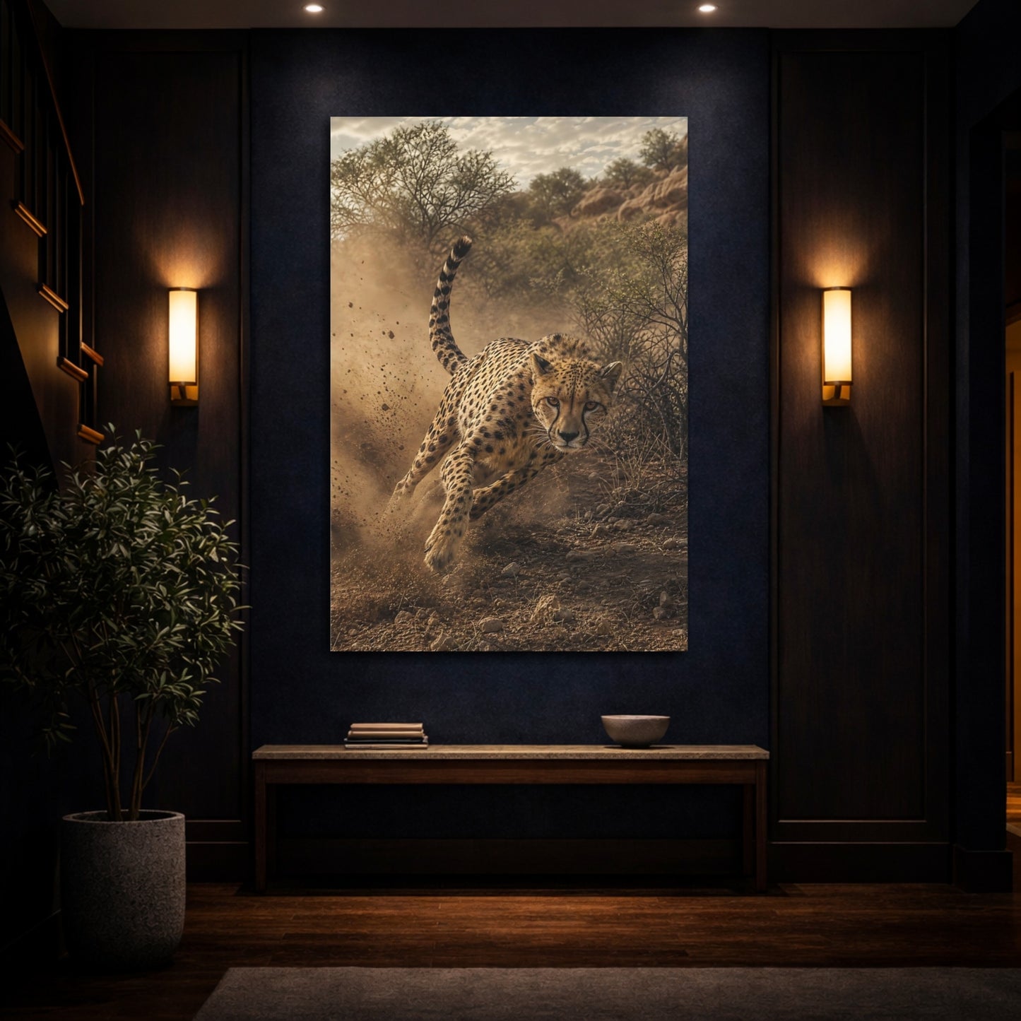 Mockup 4. Animals Cheetah Brown And Tan shown as stretched canvas wall art