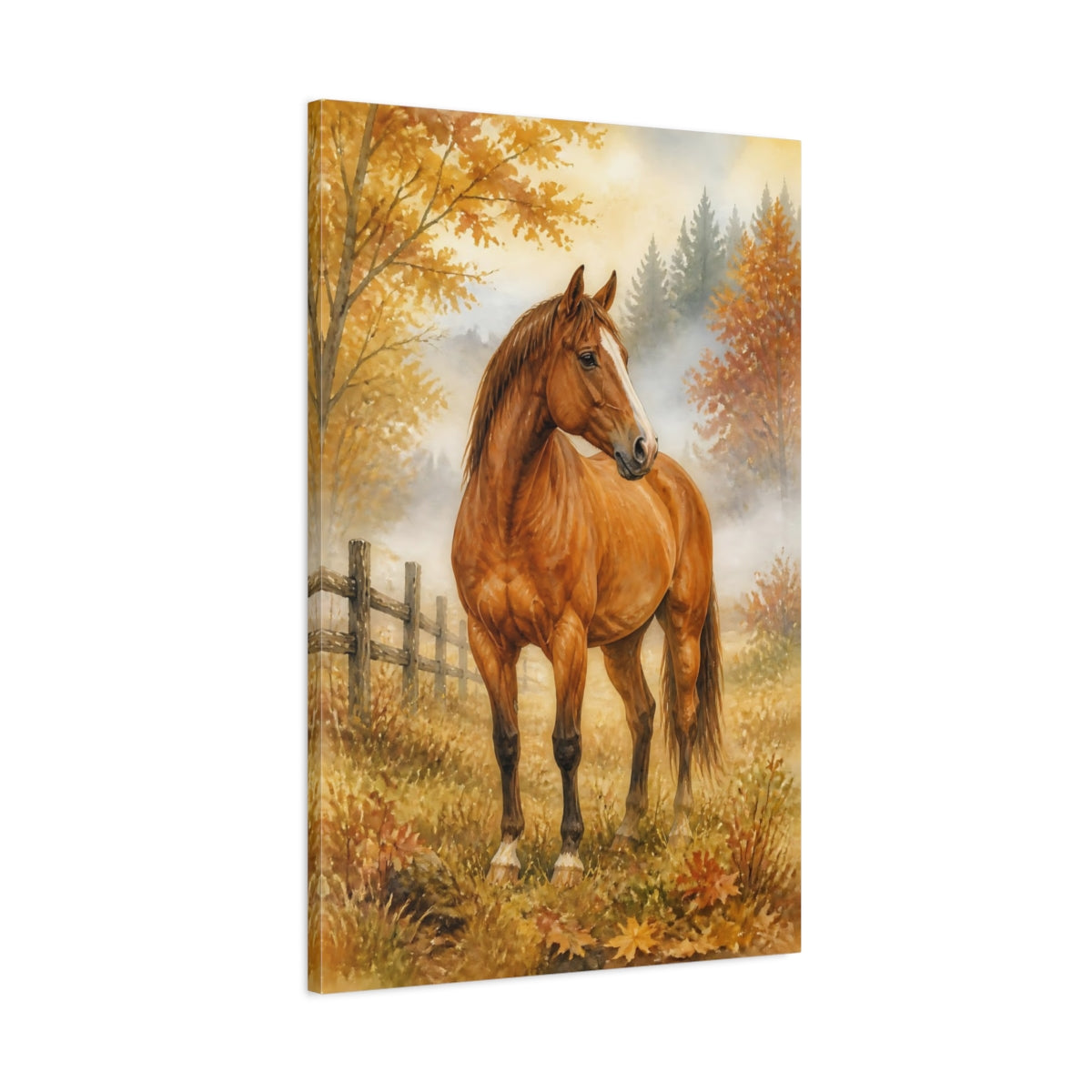 Main Mockup. Animals Chestnut Horse In Autumn shown as canvas print