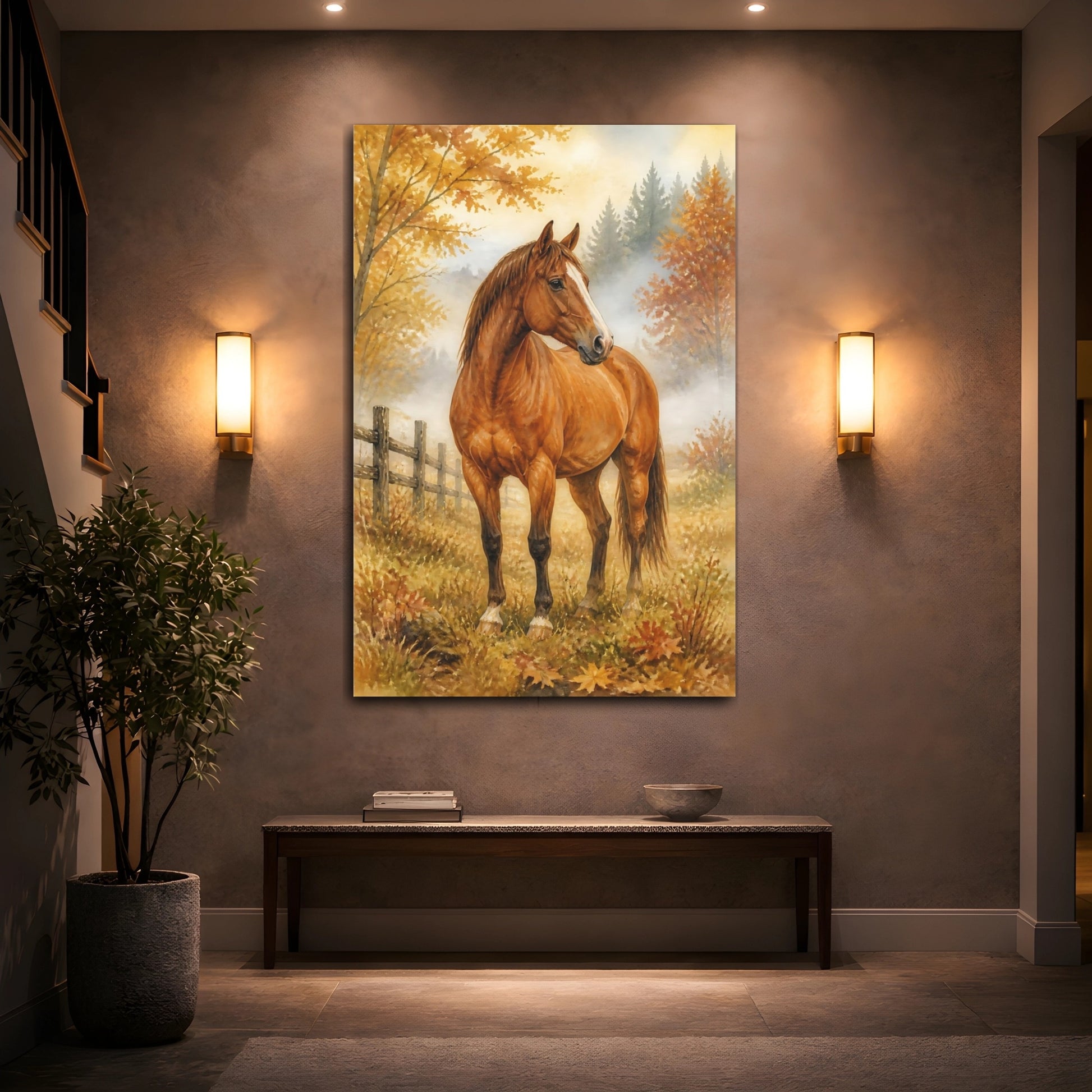 Mockup 2. Animals Chestnut Horse In Autumn shown as canvas print