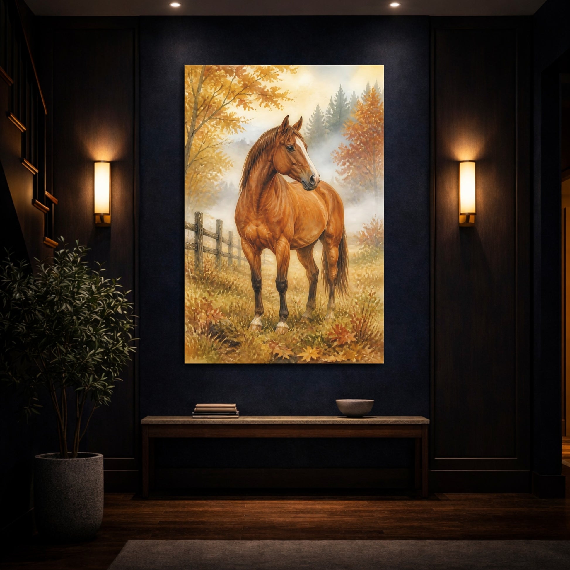 Mockup 4. Animals Chestnut Horse In Autumn shown as canvas print