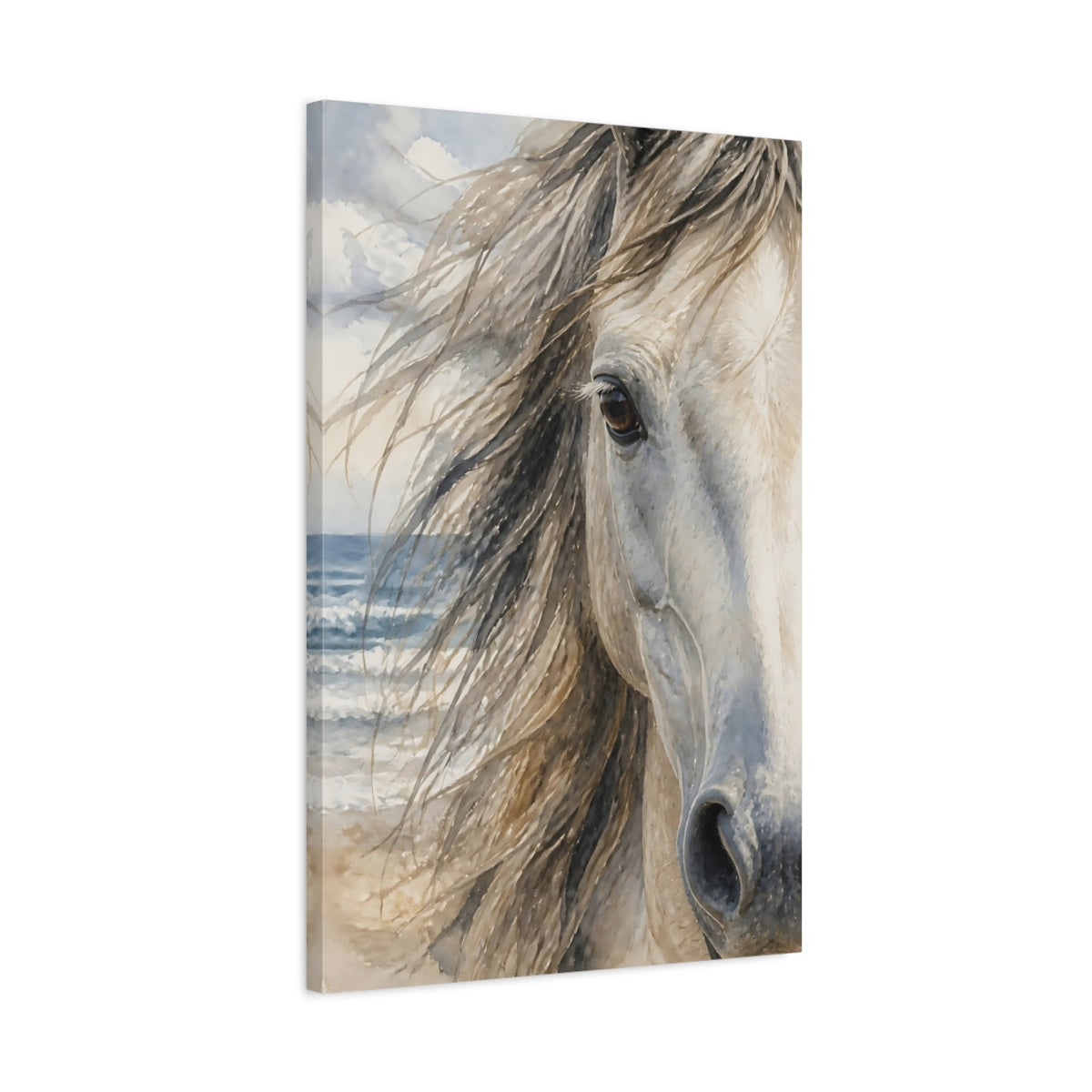 Side Mockup 2. Animals Coastal Horse Portrait shown as canvas print