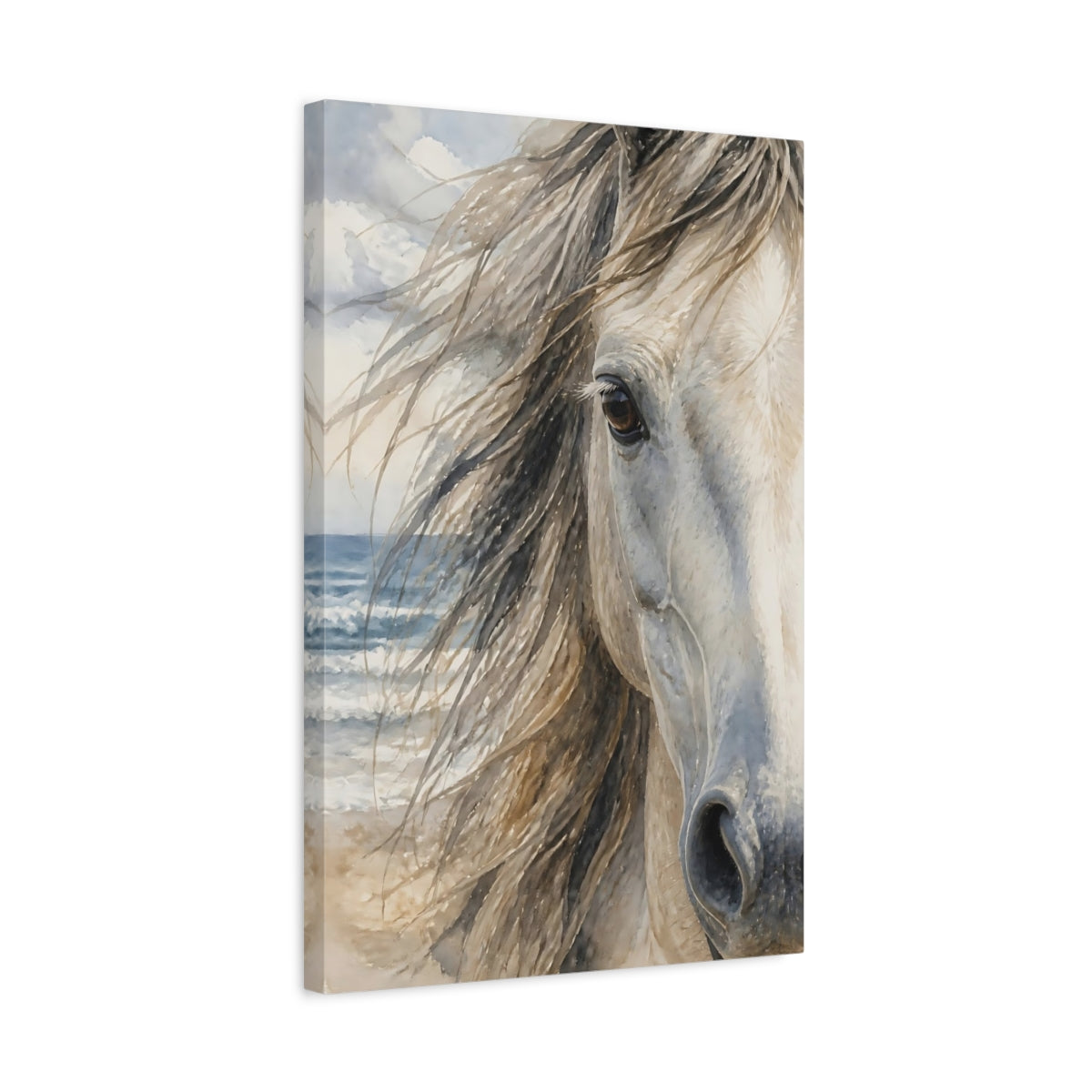 Side Mockup 3. Animals Coastal Horse Portrait shown as canvas print