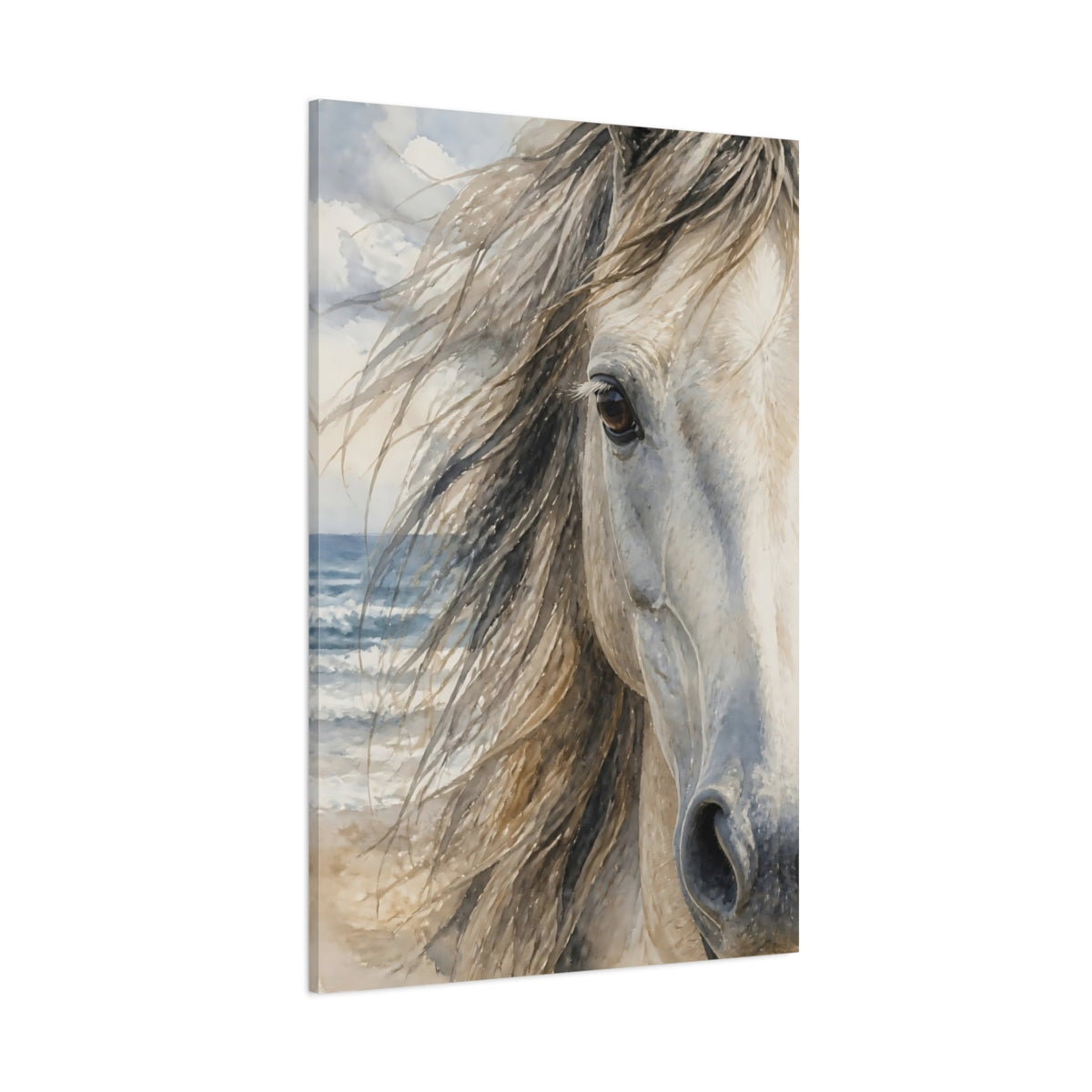 Side Mockup 1. Animals Coastal Horse Portrait shown as canvas print
