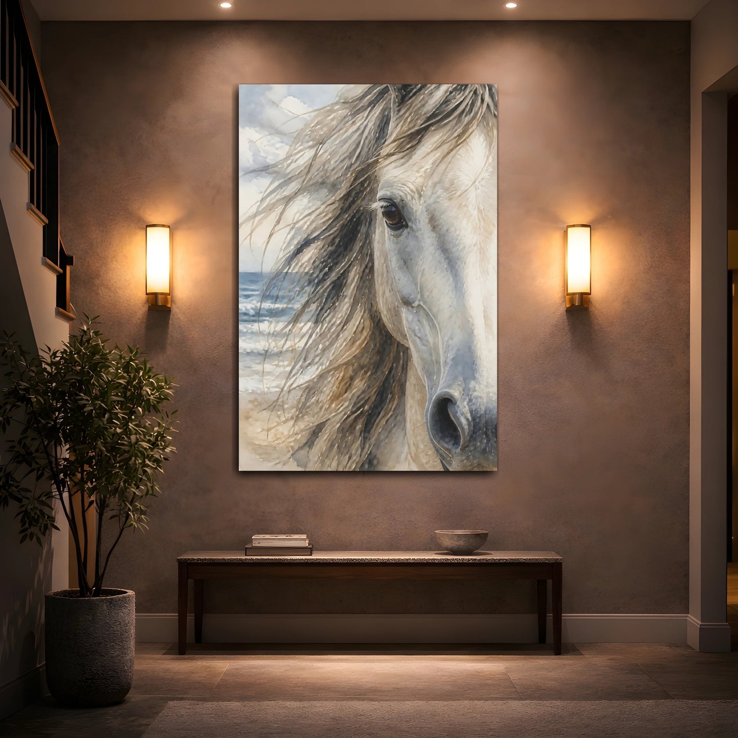 Mockup 2. Animals Coastal Horse Portrait shown as canvas print