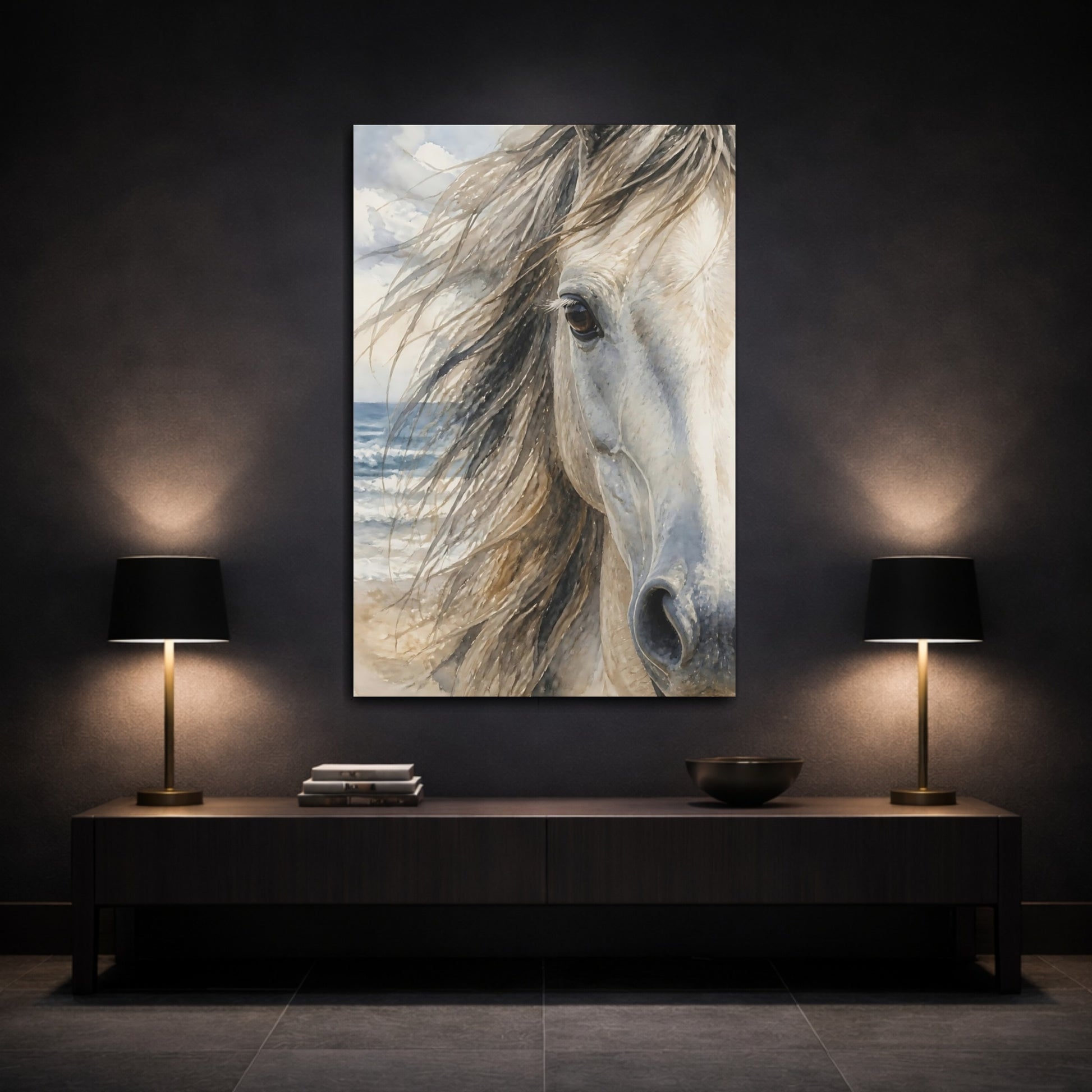 Mockup 3. Animals Coastal Horse Portrait shown as canvas print