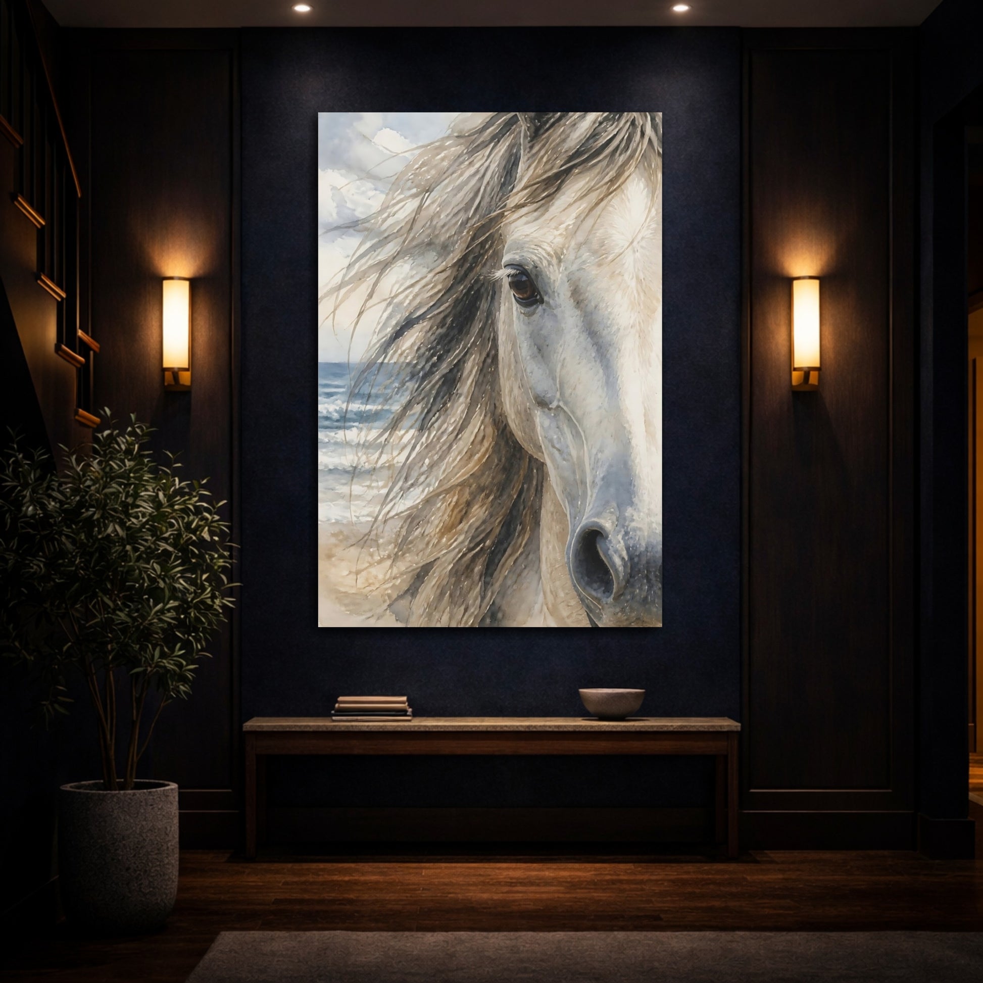 Mockup 4. Animals Coastal Horse Portrait shown as canvas print