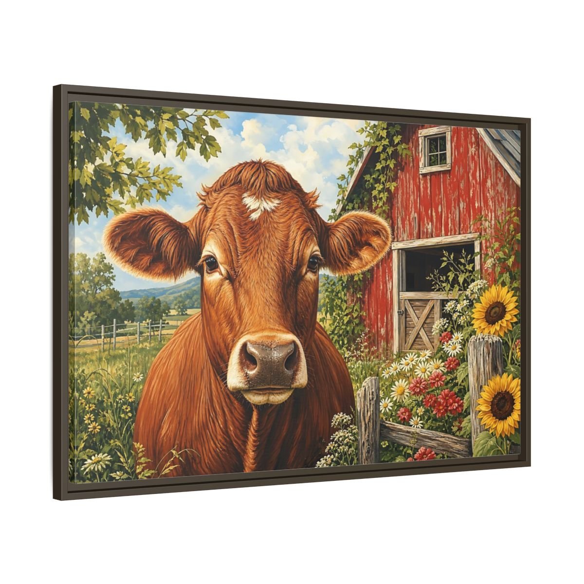 Animals Cow Brown Farm Framed Canvas Wall Art Print – realistic Living Room, Above Sofa - YesArtYes