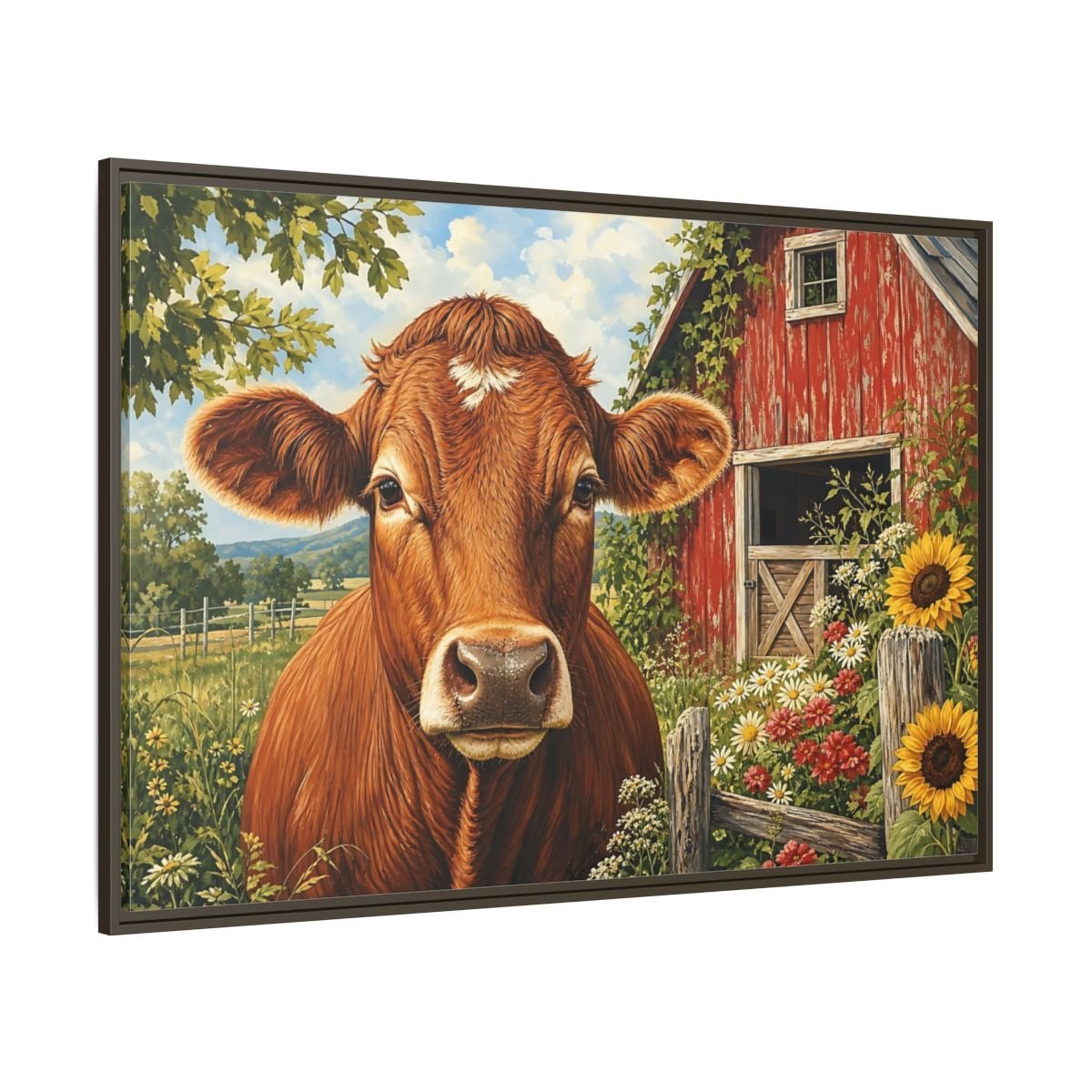 Animals Cow Brown Farm Framed Canvas Wall Art Print – realistic Living Room, Above Sofa - YesArtYes