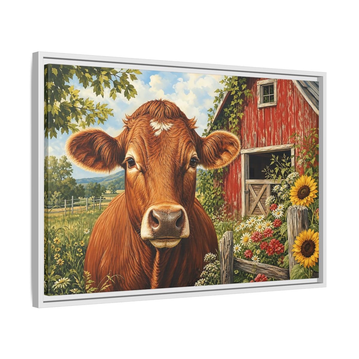 Animals Cow Brown Farm Framed Canvas Wall Art Print – realistic Living Room, Above Sofa - YesArtYes