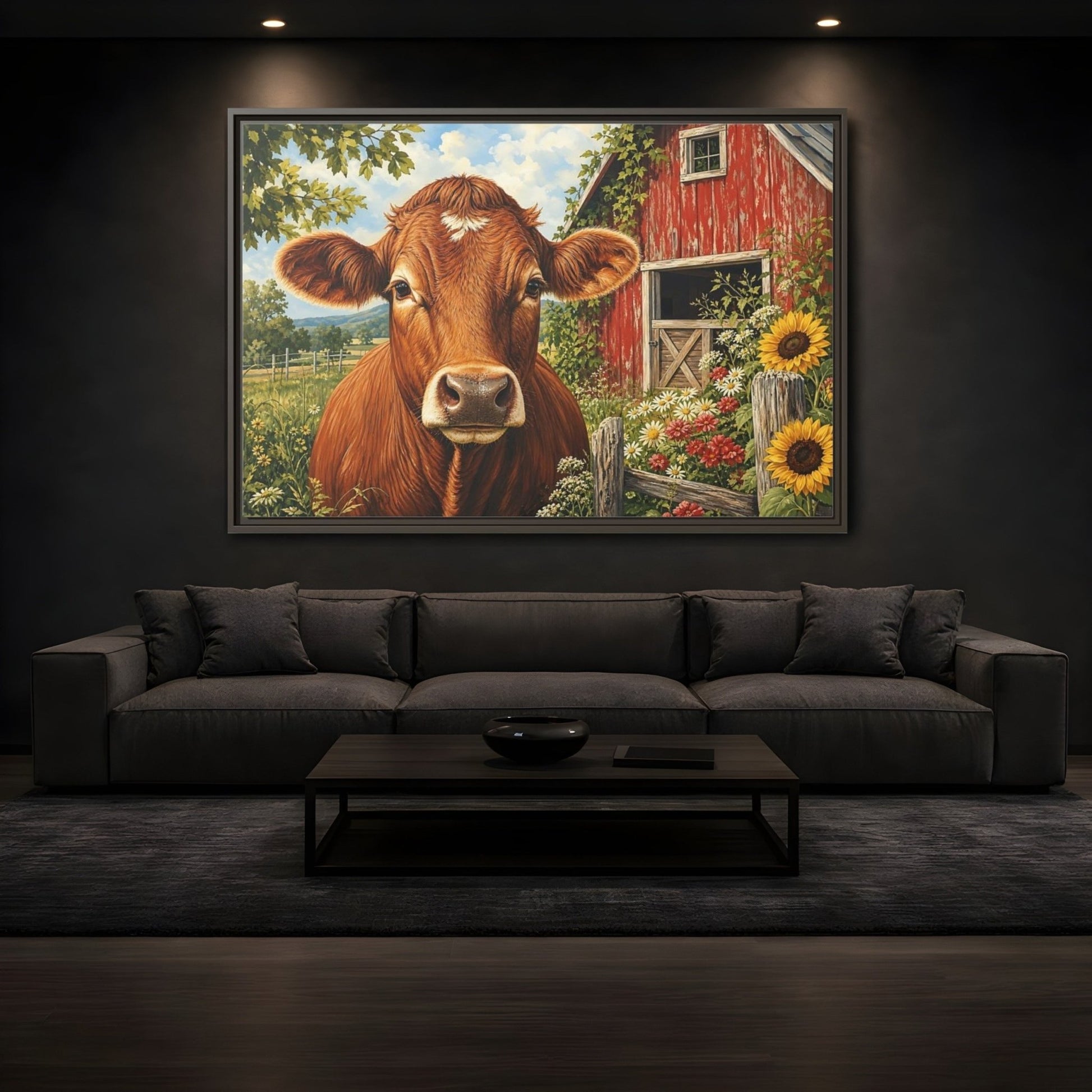 Animals Cow Brown Farm Framed Canvas Wall Art Print – realistic Living Room, Above Sofa - YesArtYes