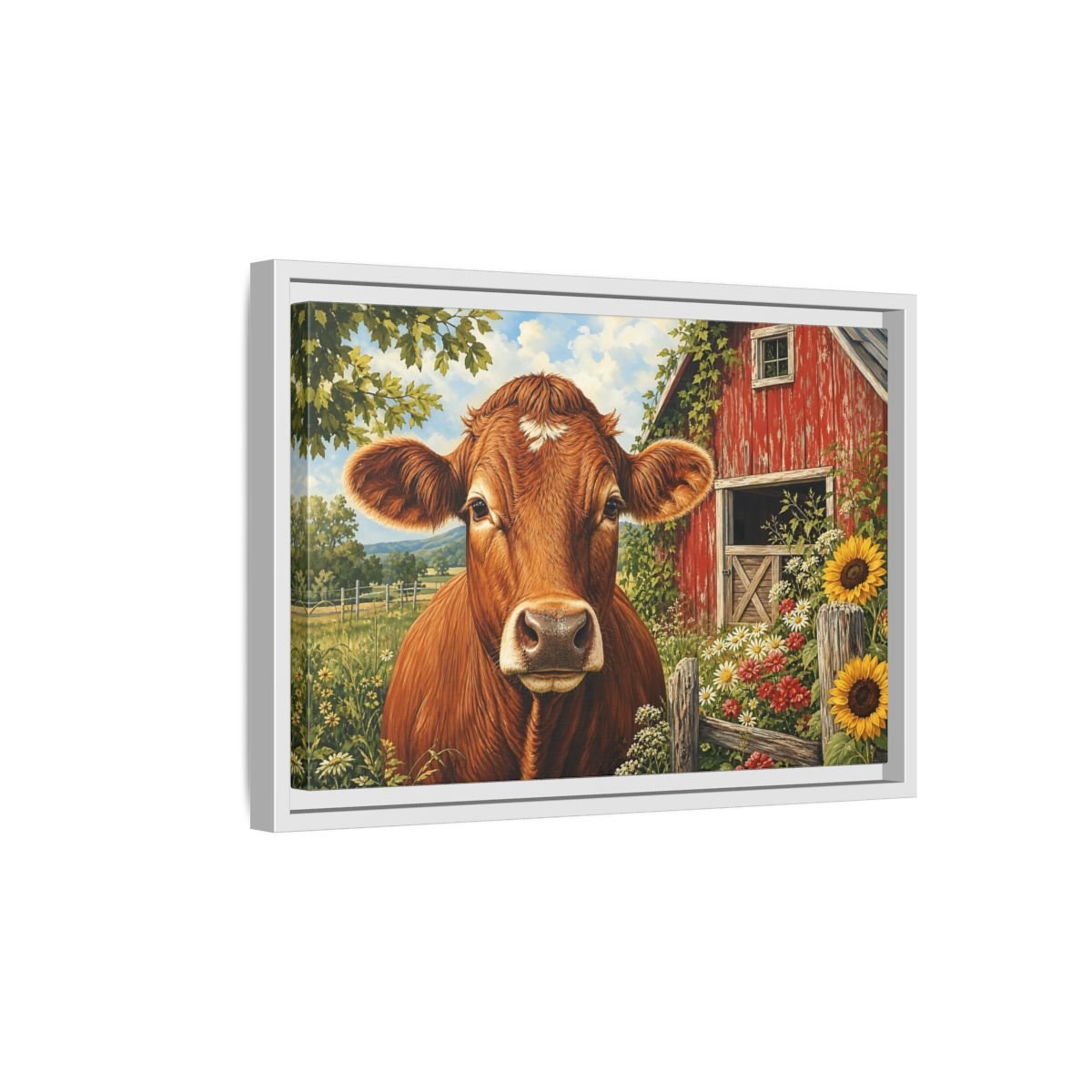 Animals Cow Brown Farm Framed Canvas Wall Art Print – realistic Living Room, Above Sofa - YesArtYes