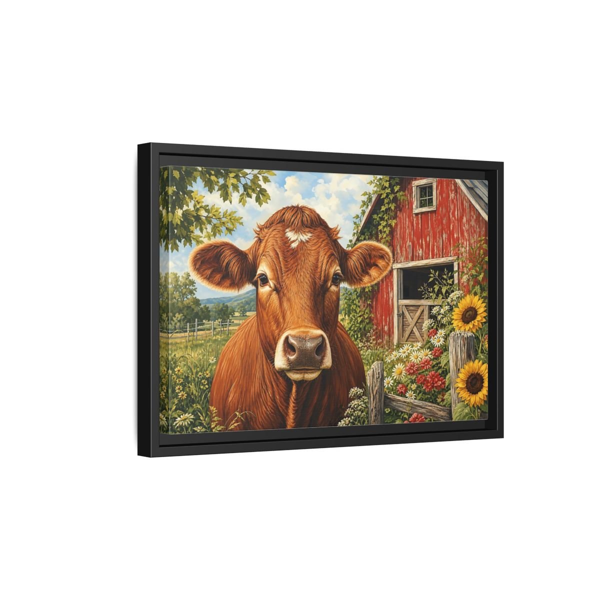 Animals Cow Brown Farm Framed Canvas Wall Art Print – realistic Living Room, Above Sofa - YesArtYes