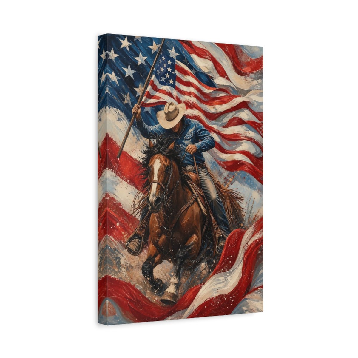 Animals Cowboy Horse American Canvas Print – Textured Living Room, Above Fireplace - YesArtYes