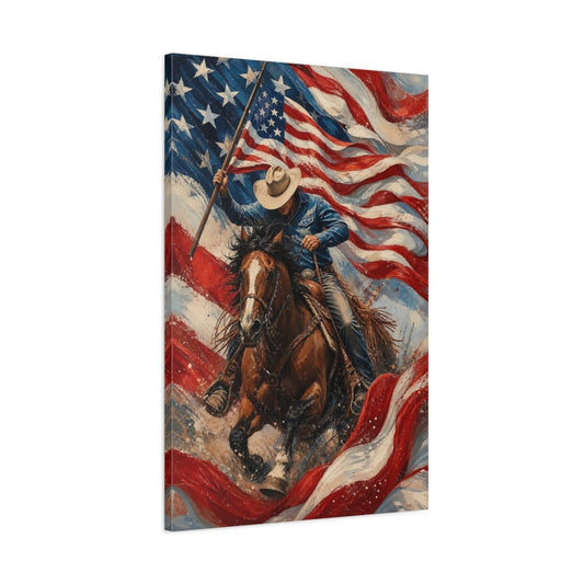 Animals Cowboy Horse American Canvas Print – Textured Living Room, Above Fireplace - YesArtYes