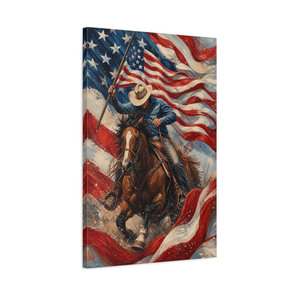 Animals Cowboy Horse American Canvas Print – Textured Living Room, Above Fireplace - YesArtYes