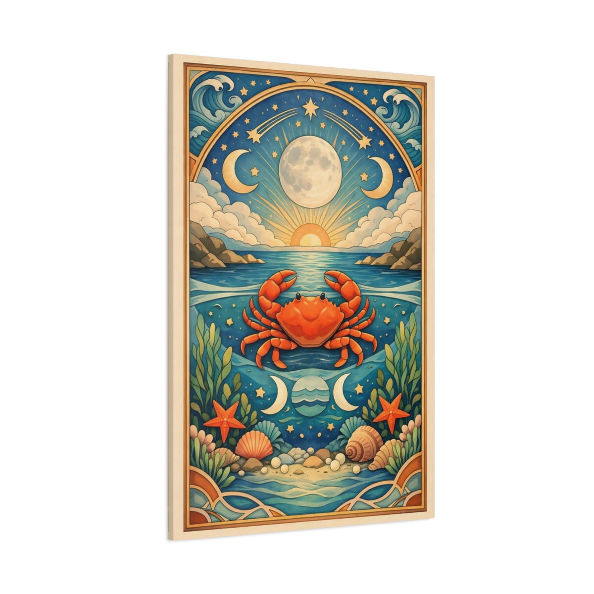 Main Mockup. Animals Crab Blue And Orange shown as stretched canvas wall art