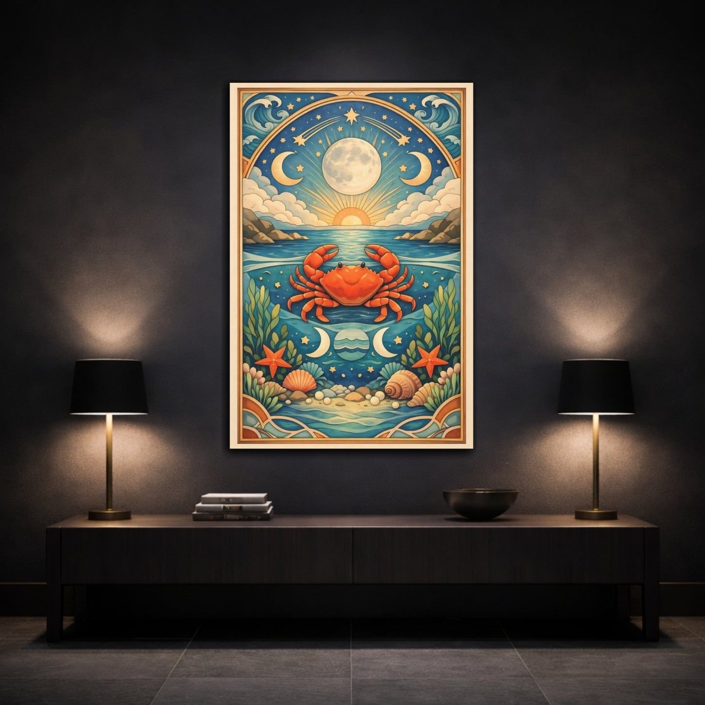 Animals Crab Blue And Orange - Canvas Wall Art Print - YesArtYes