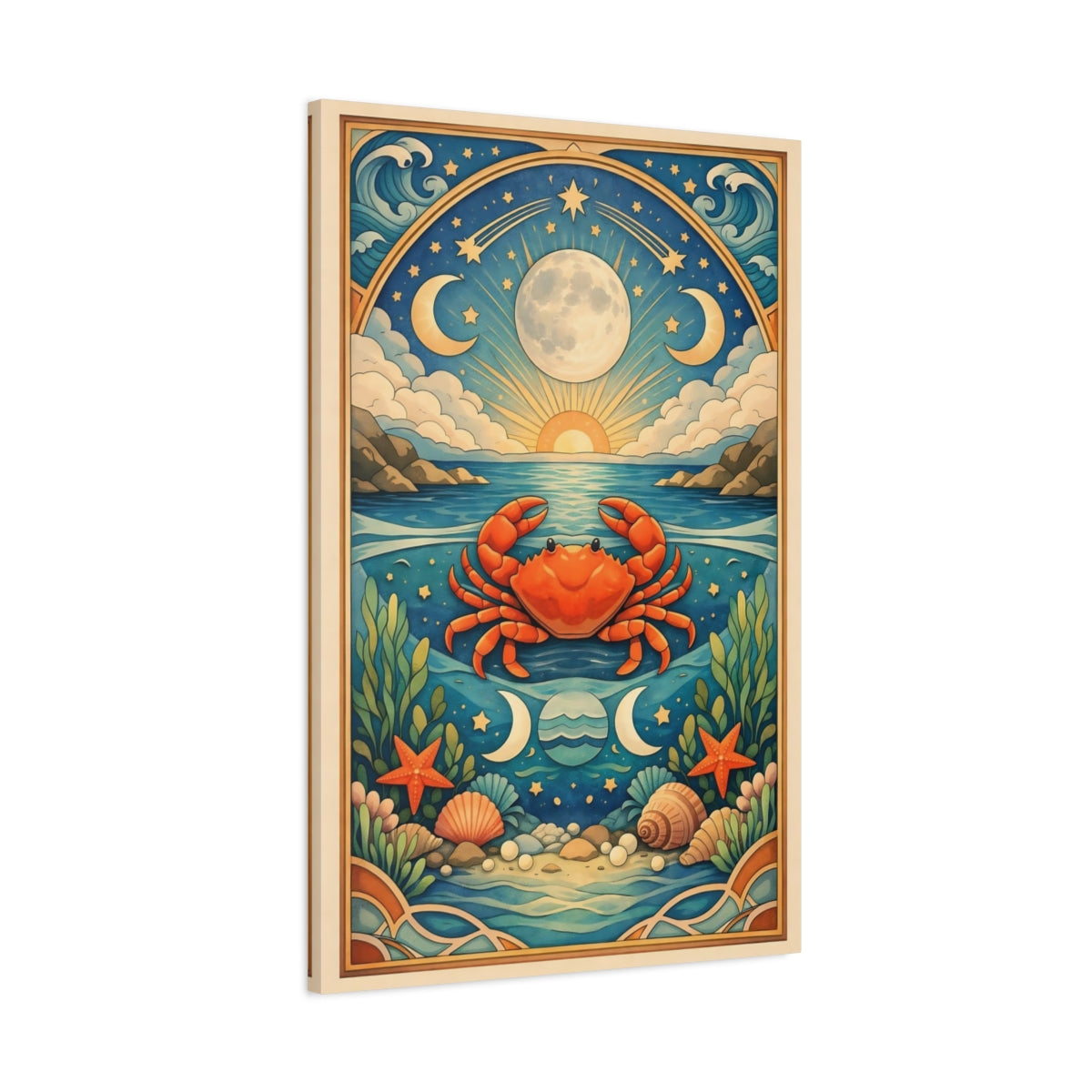Side Mockup 1. Animals Crab Blue And Orange shown as stretched canvas wall art