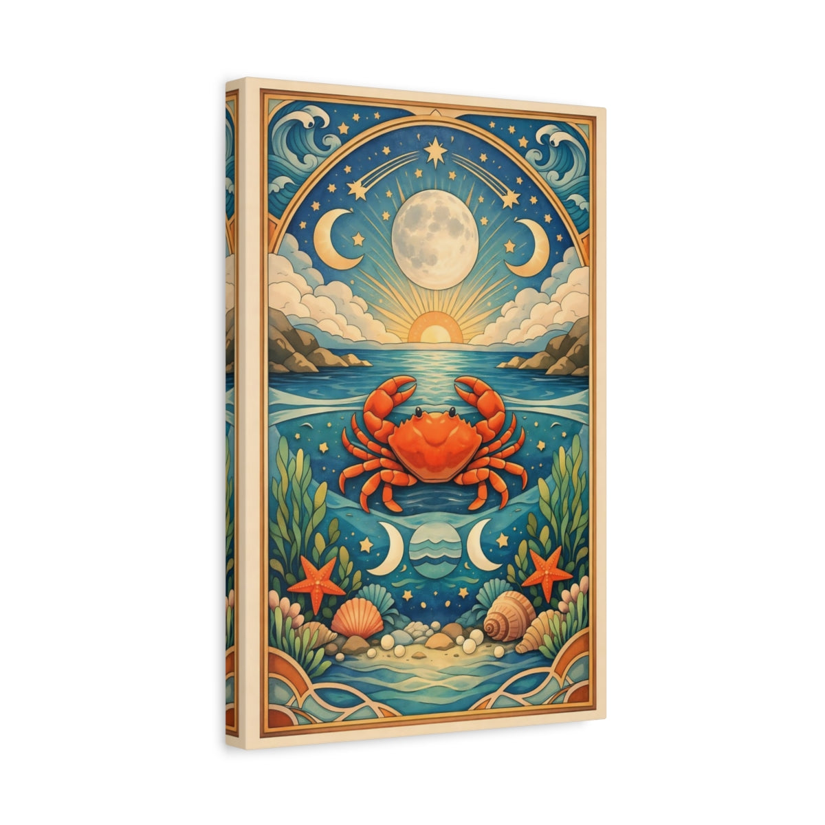 Side Mockup 4. Animals Crab Blue And Orange shown as stretched canvas wall art
