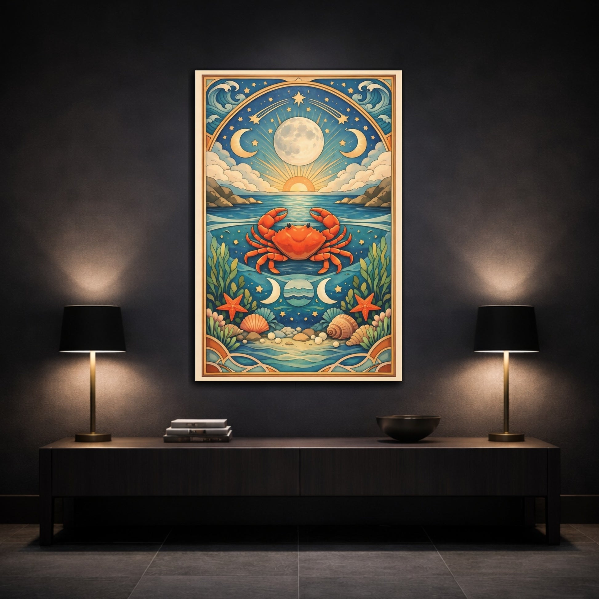 Mockup 2. Animals Crab Blue And Orange shown as stretched canvas wall art
