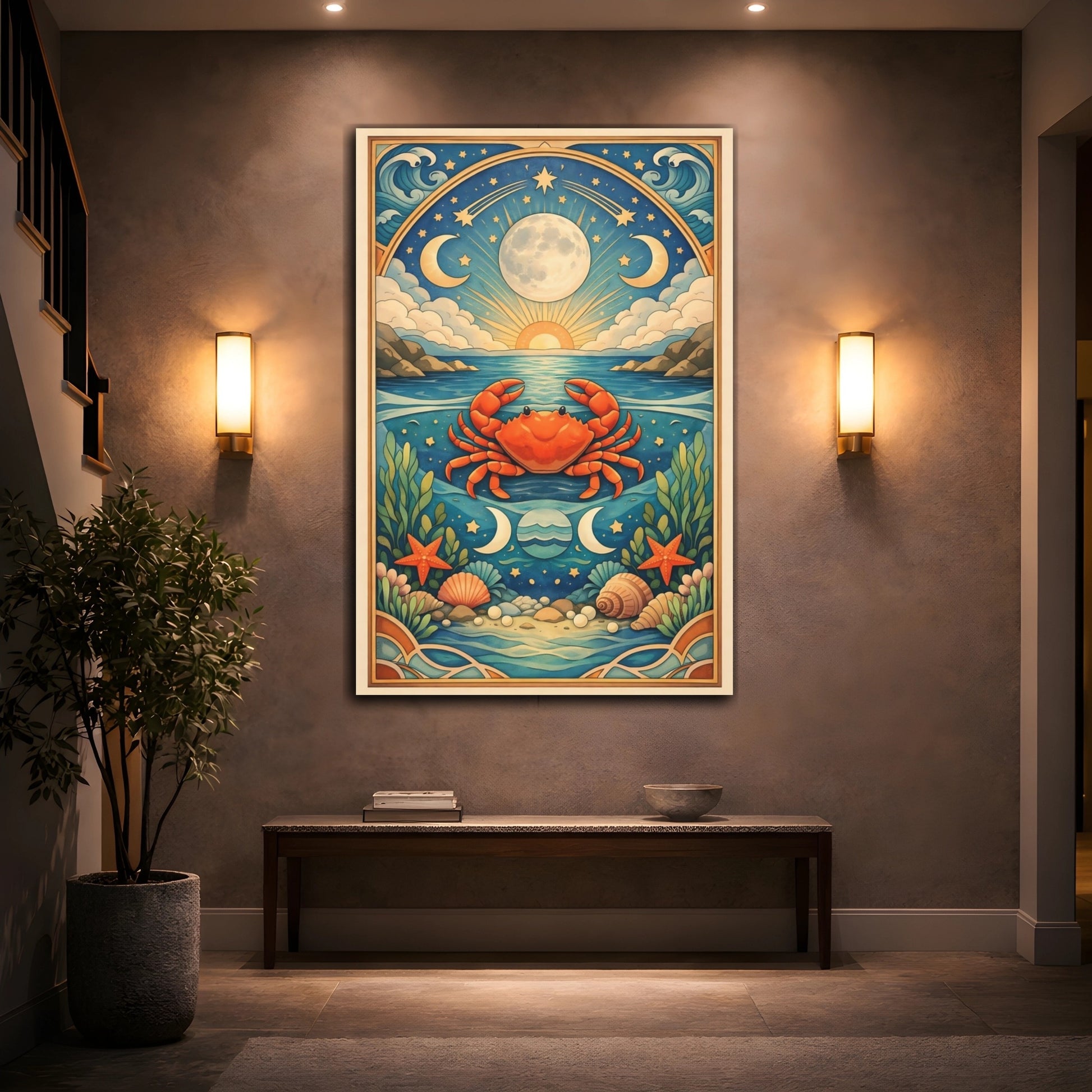 Mockup 3. Animals Crab Blue And Orange shown as stretched canvas wall art