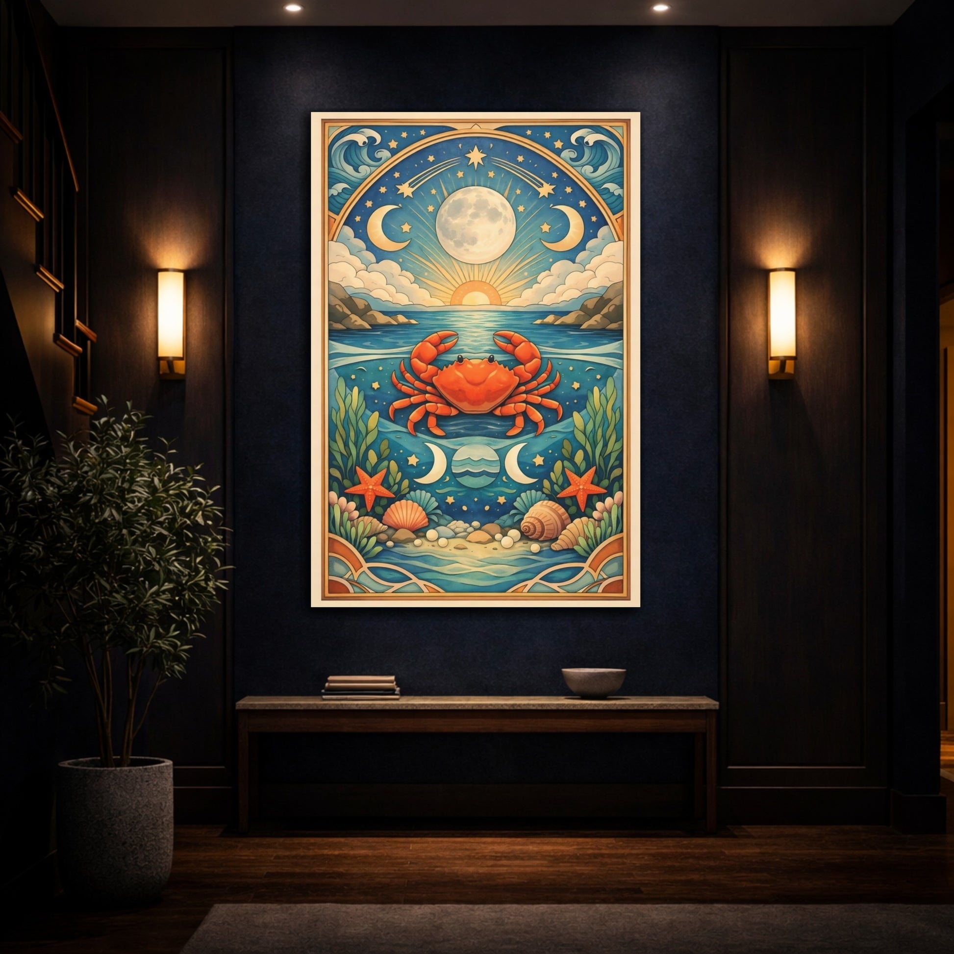 Mockup 4. Animals Crab Blue And Orange shown as stretched canvas wall art