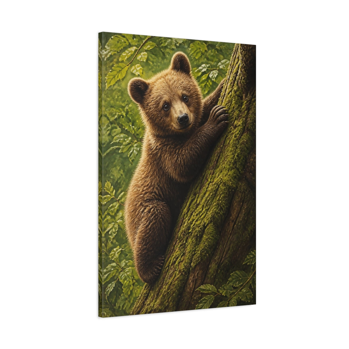 Main Mockup. Animals Curious Bear Cub Climbing shown as canvas print