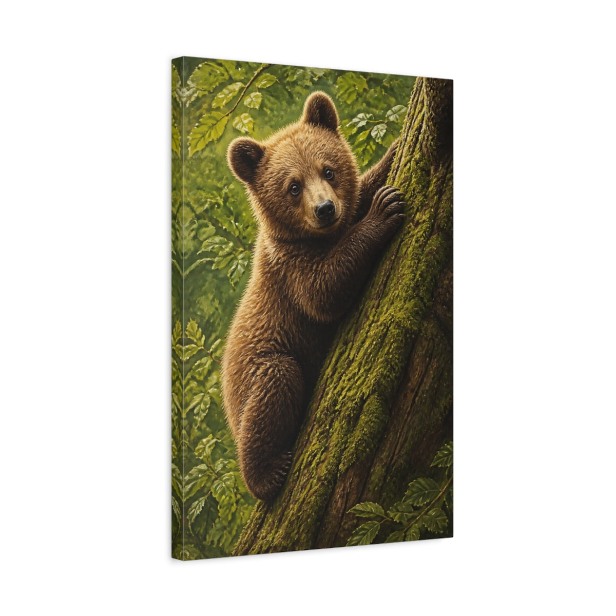 Side Mockup 3. Animals Curious Bear Cub Climbing shown as canvas print