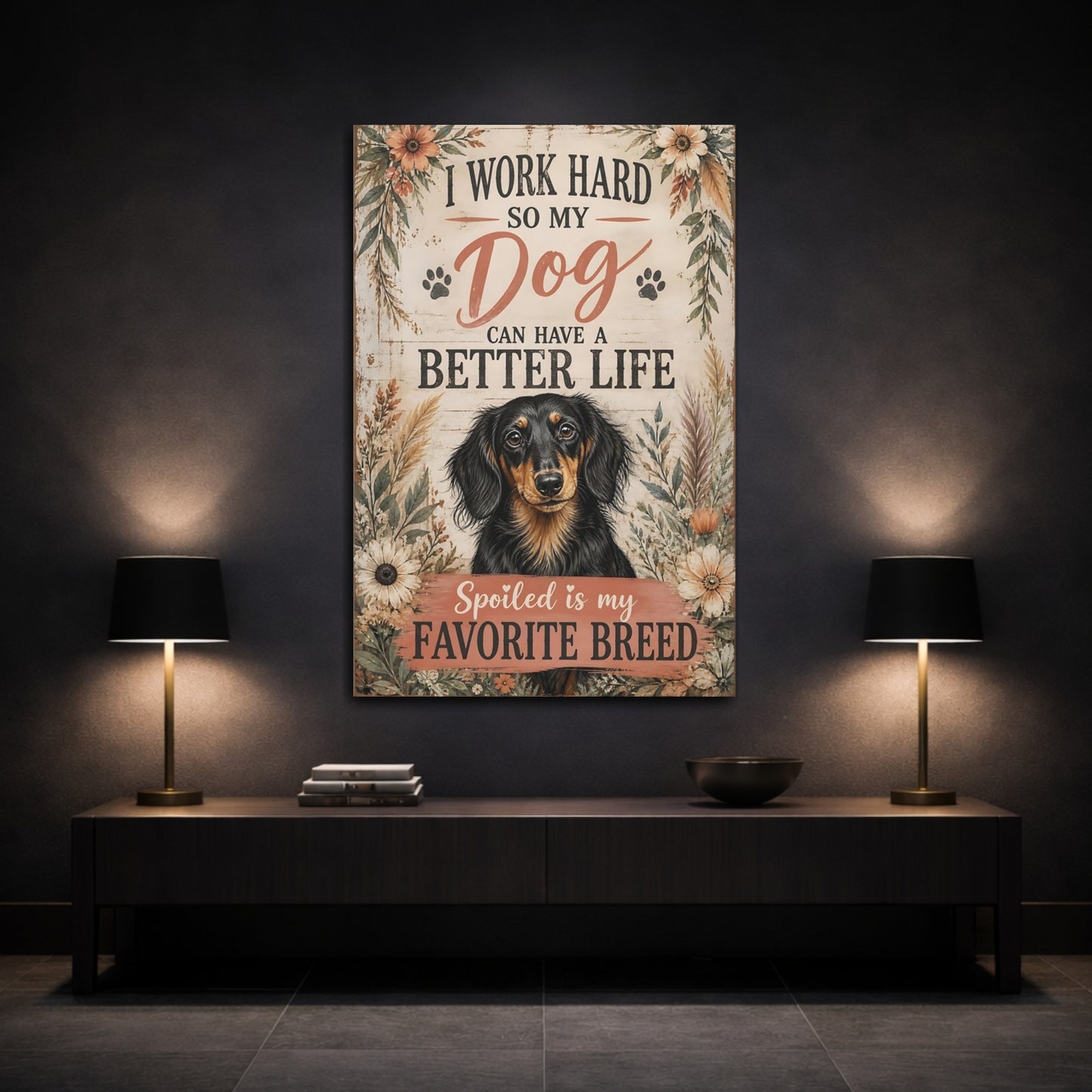 Mockup 3. Animals Dachshund Brown Dachshund Dog shown as stretched canvas wall art