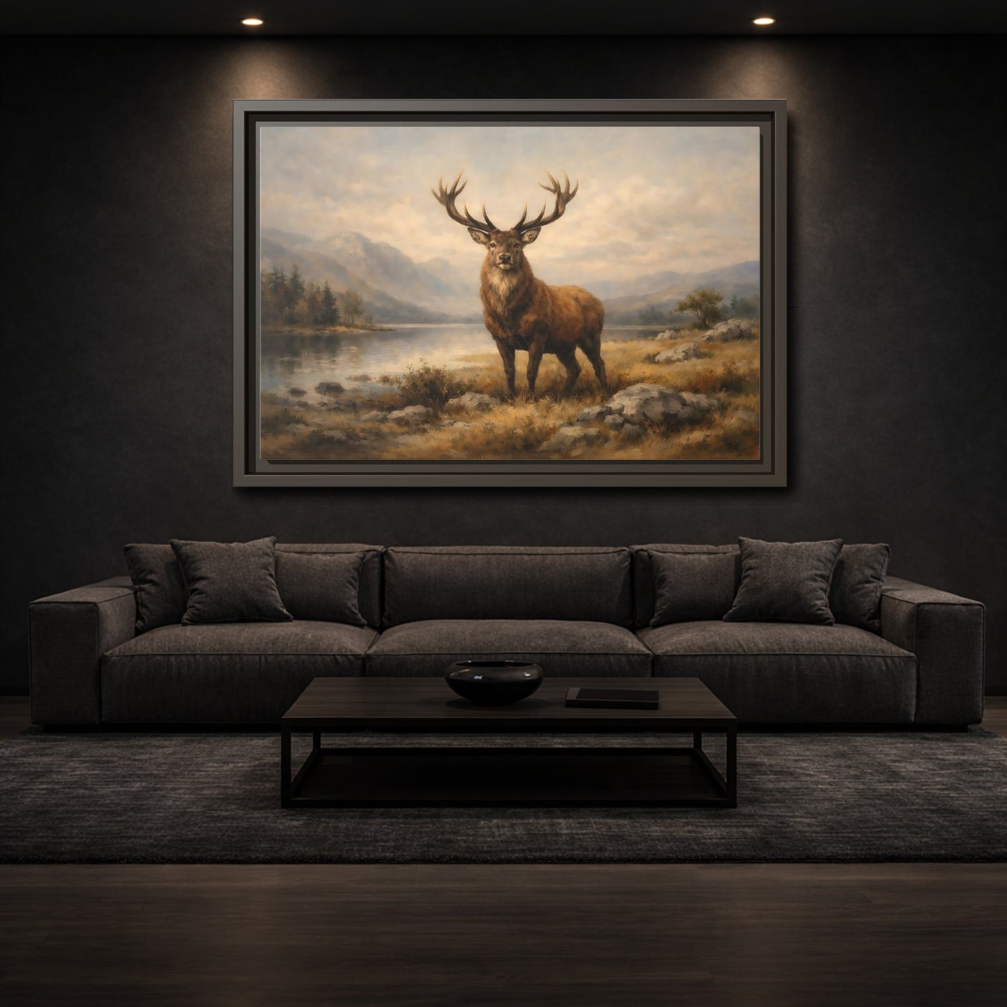 Mockup 2. Animals Deer Brown Deer Landscape shown as stretched canvas wall art