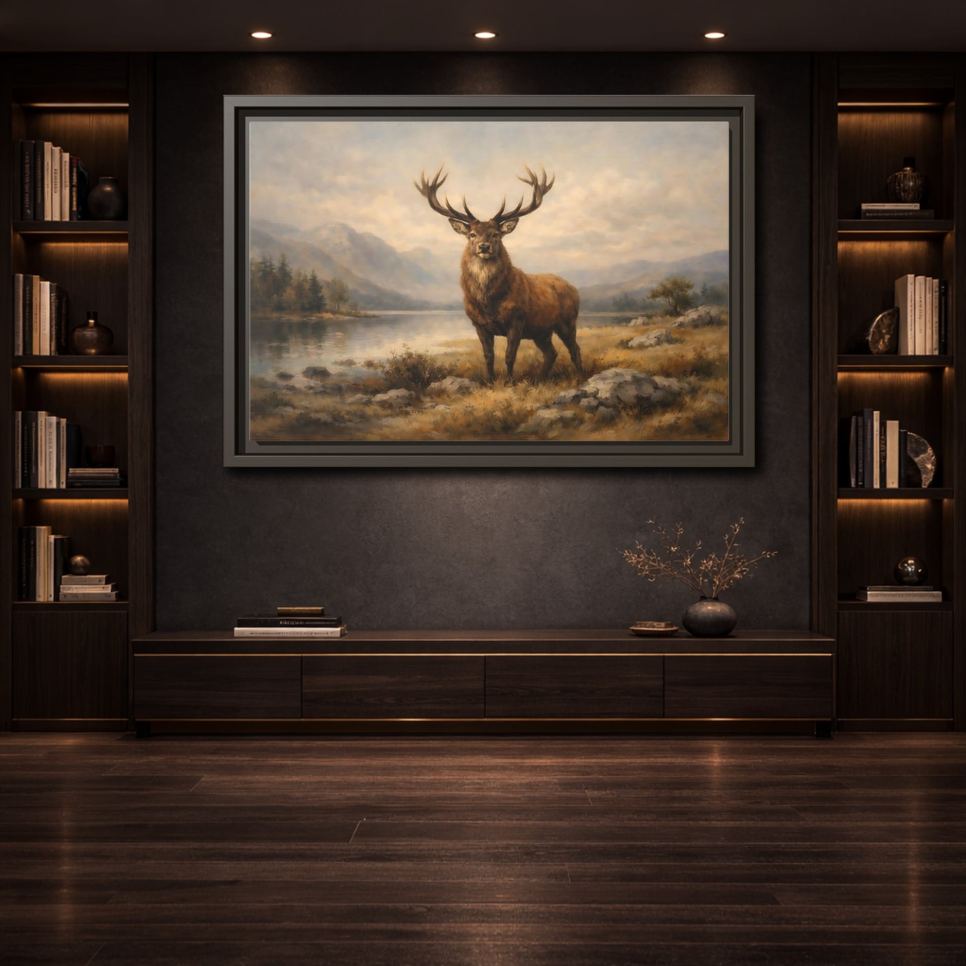Mockup 3. Animals Deer Brown Deer Landscape shown as stretched canvas wall art