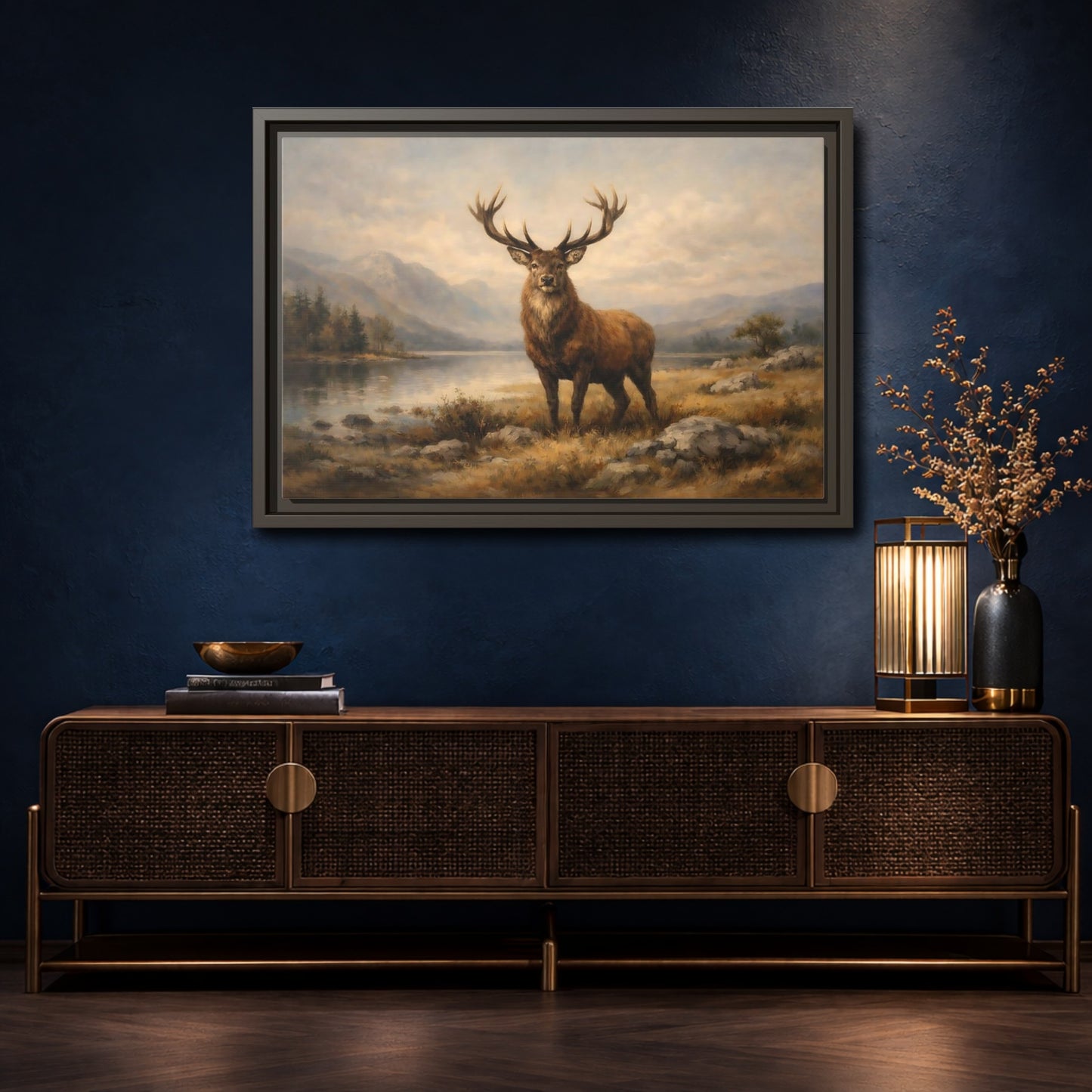Mockup 4. Animals Deer Brown Deer Landscape shown as stretched canvas wall art