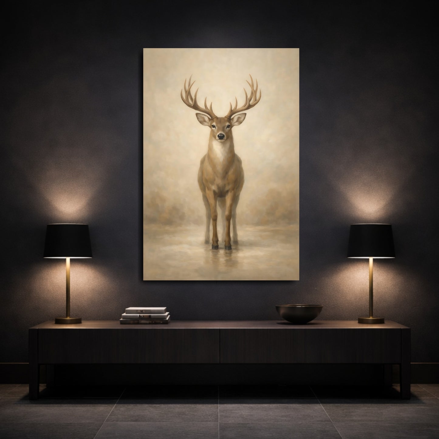 Mockup 2. Animals Deer Brown Deer shown as stretched canvas wall art