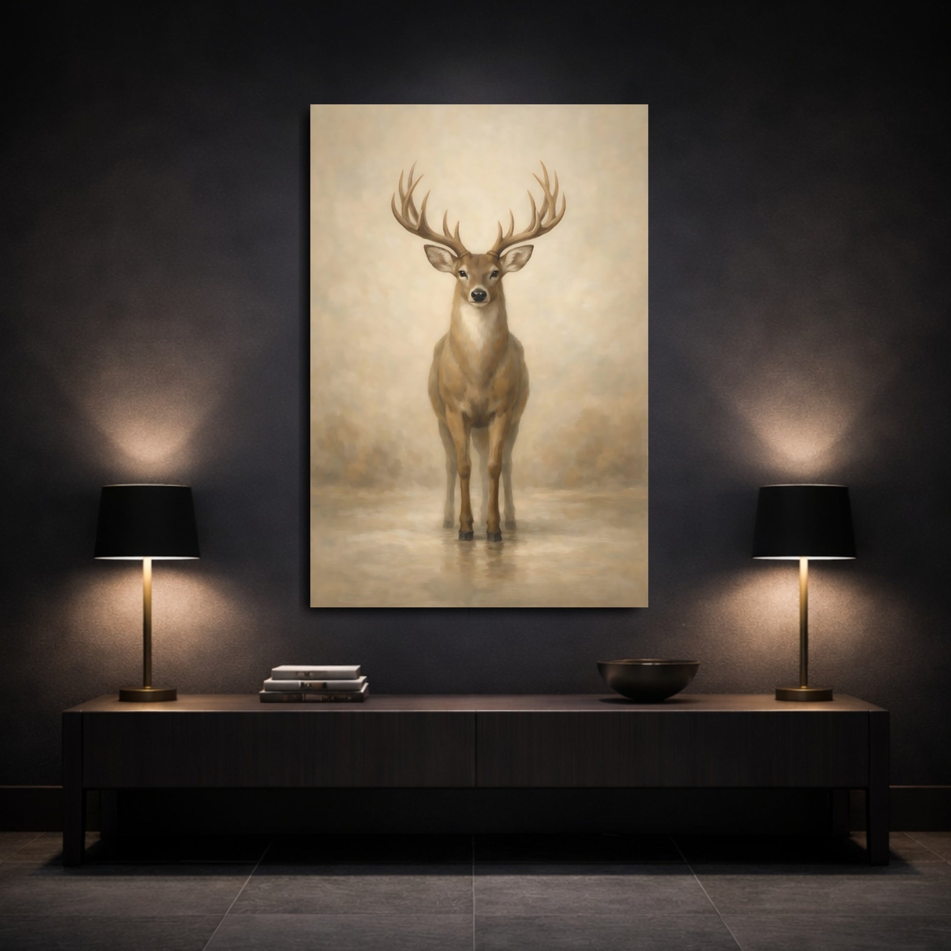Mockup 2. Animals Deer Brown Deer shown as stretched canvas wall art