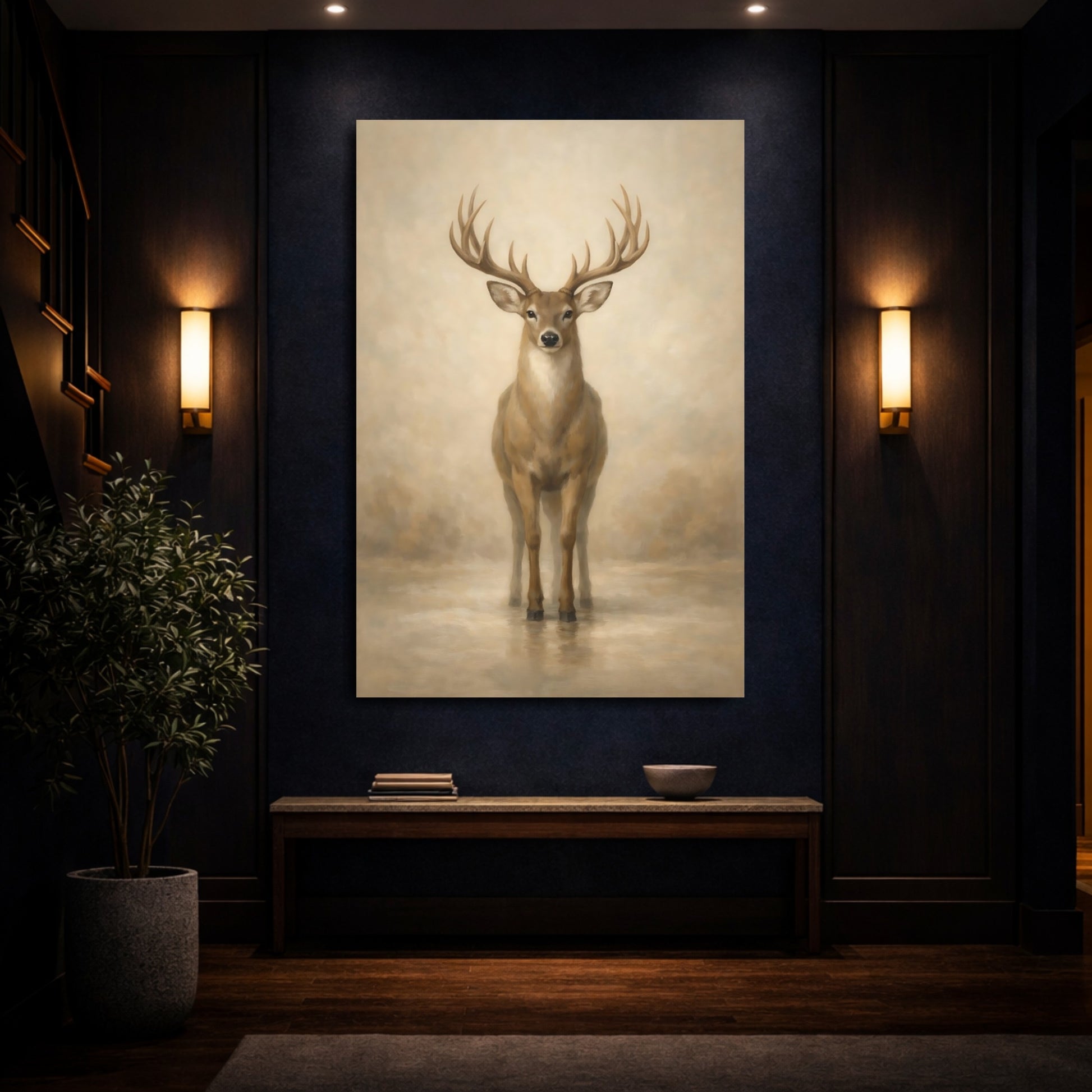 Mockup 3. Animals Deer Brown Deer shown as stretched canvas wall art