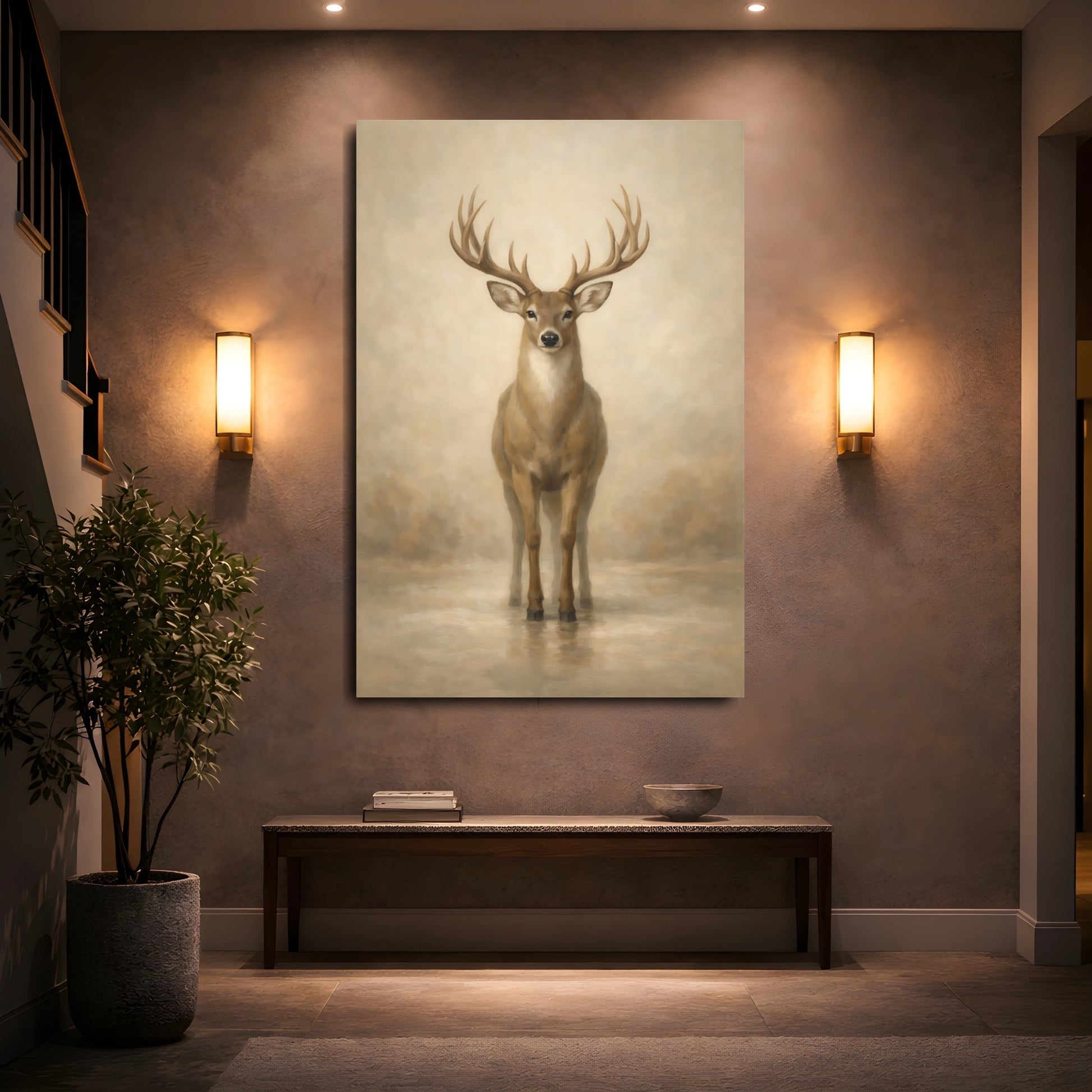 Mockup 4. Animals Deer Brown Deer shown as stretched canvas wall art